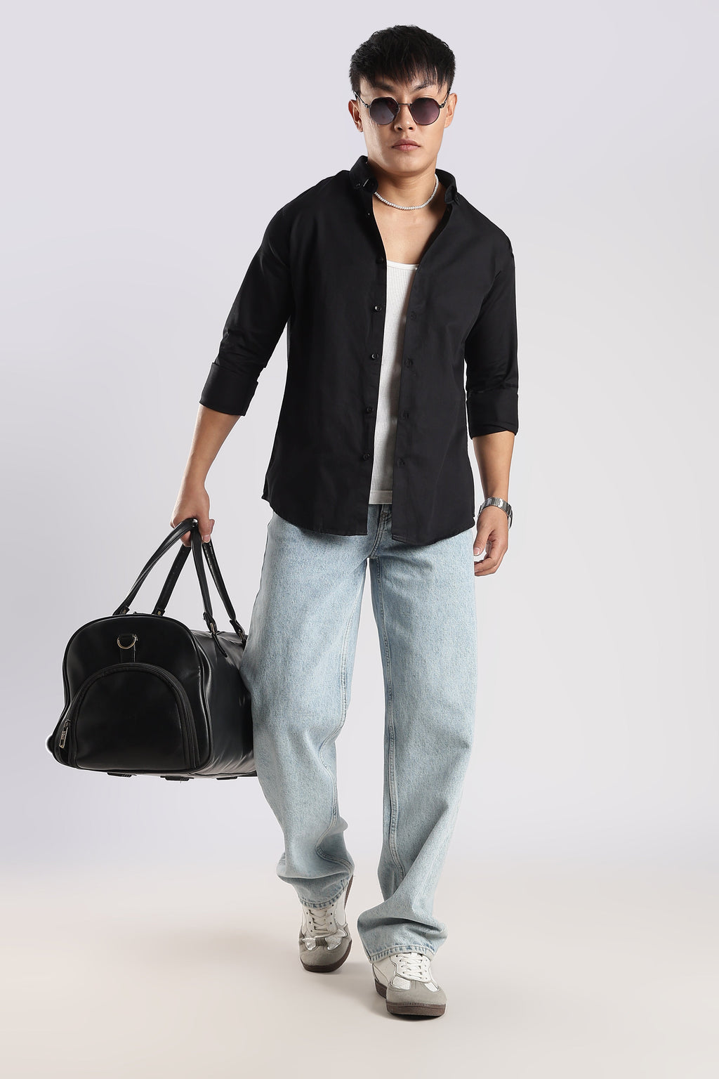 Men Army Twill Shirts-Black