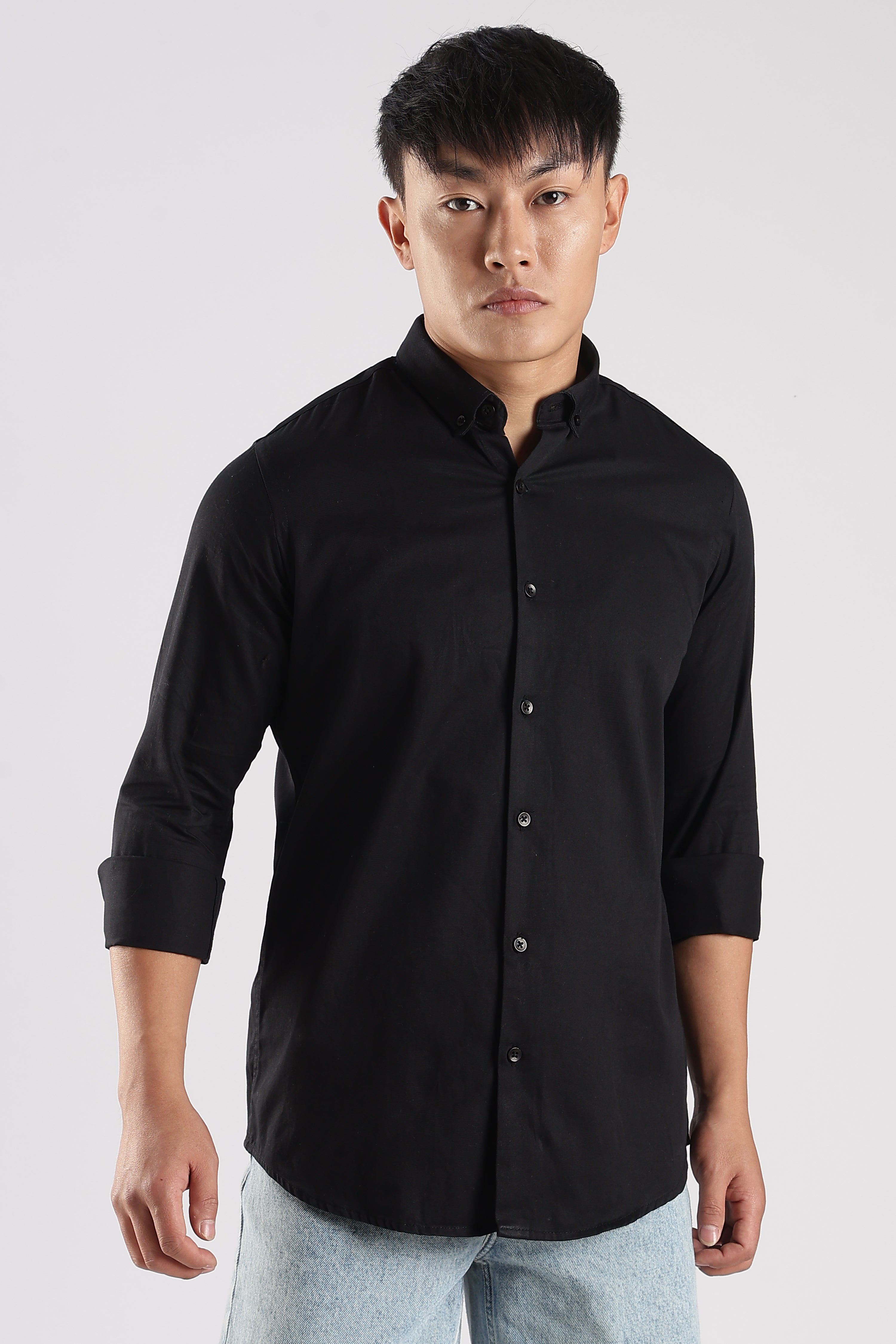 Men Army Twill Shirts-Black