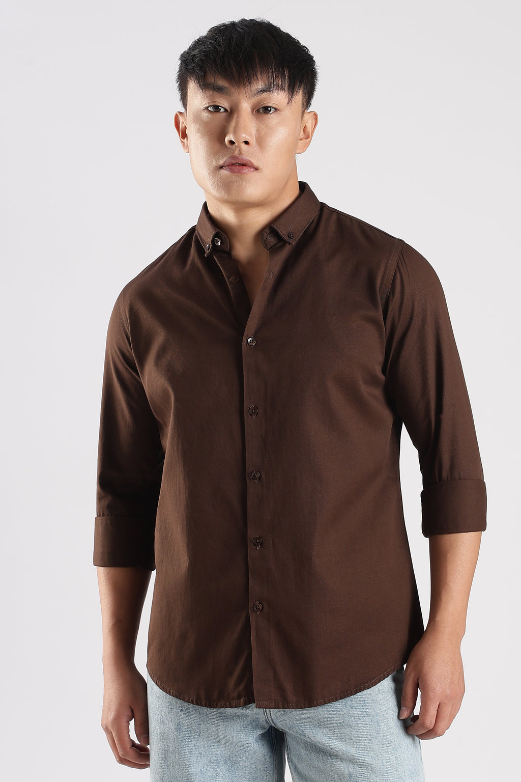 Men Army Twill Shirts-Brown