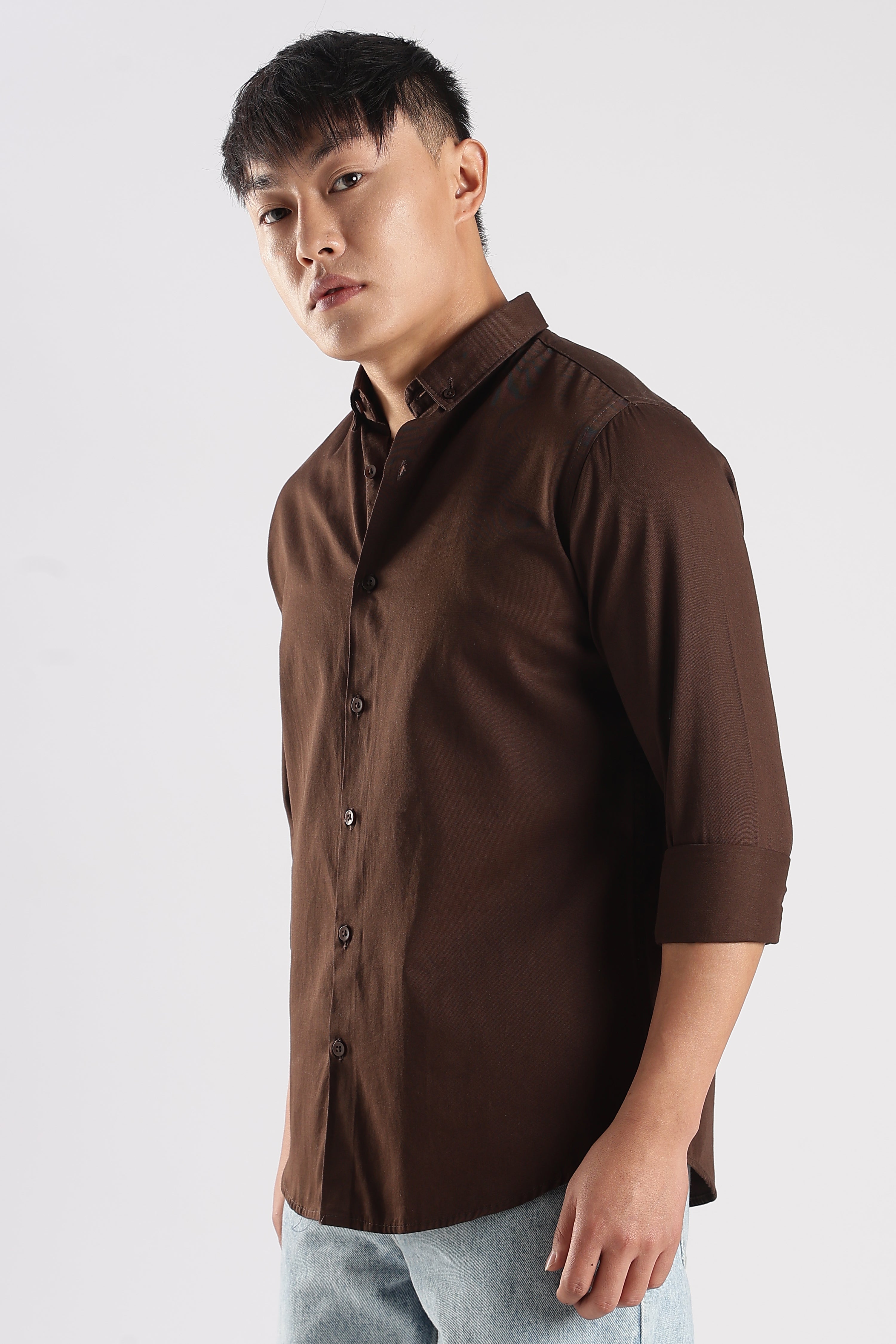 Men Army Twill Shirts-Brown