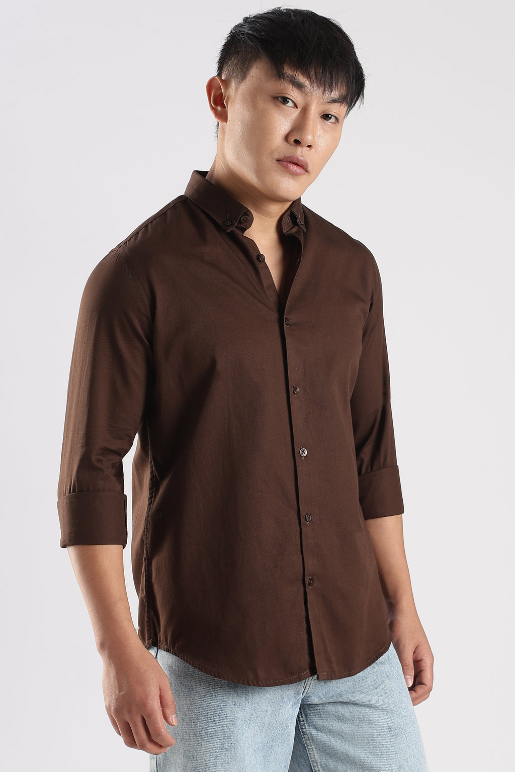 Men Army Twill Shirts-Brown
