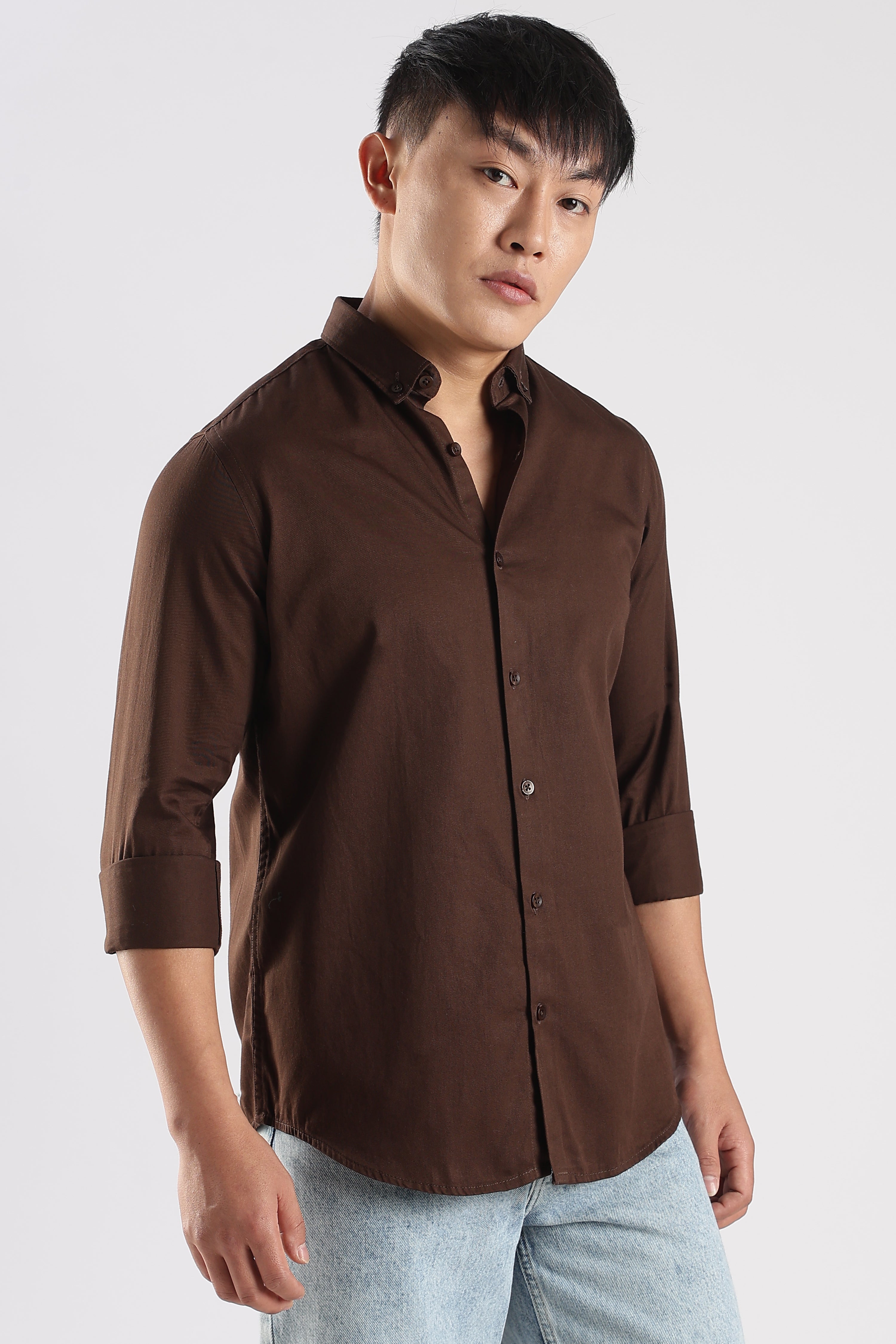 Men Army Twill Shirts-Brown