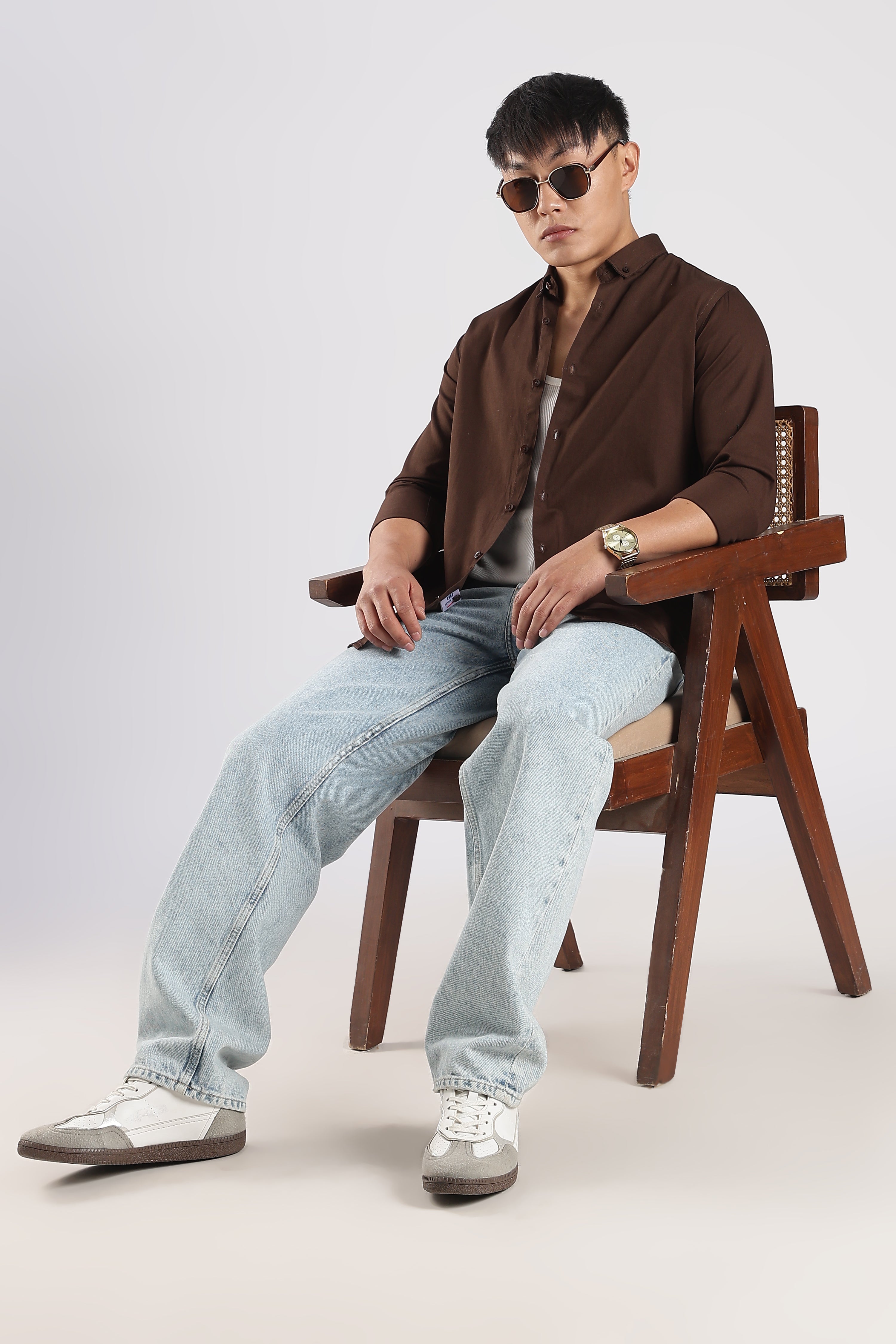 Men Army Twill Shirts-Brown