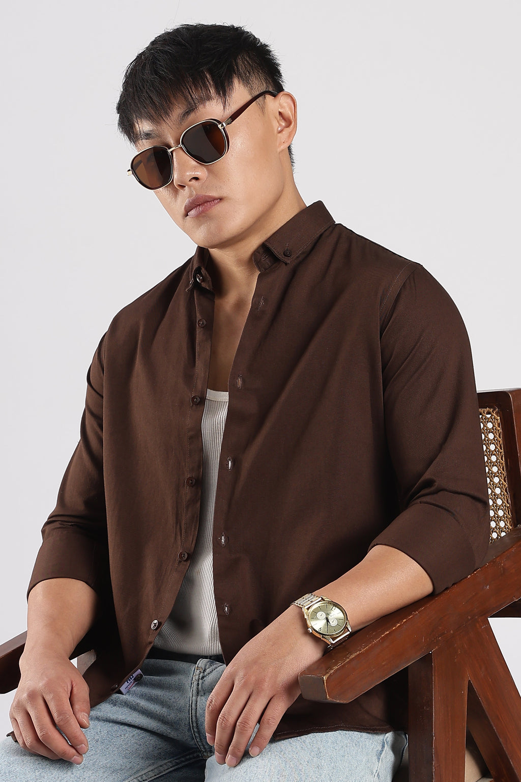 Men Army Twill Shirts-Brown