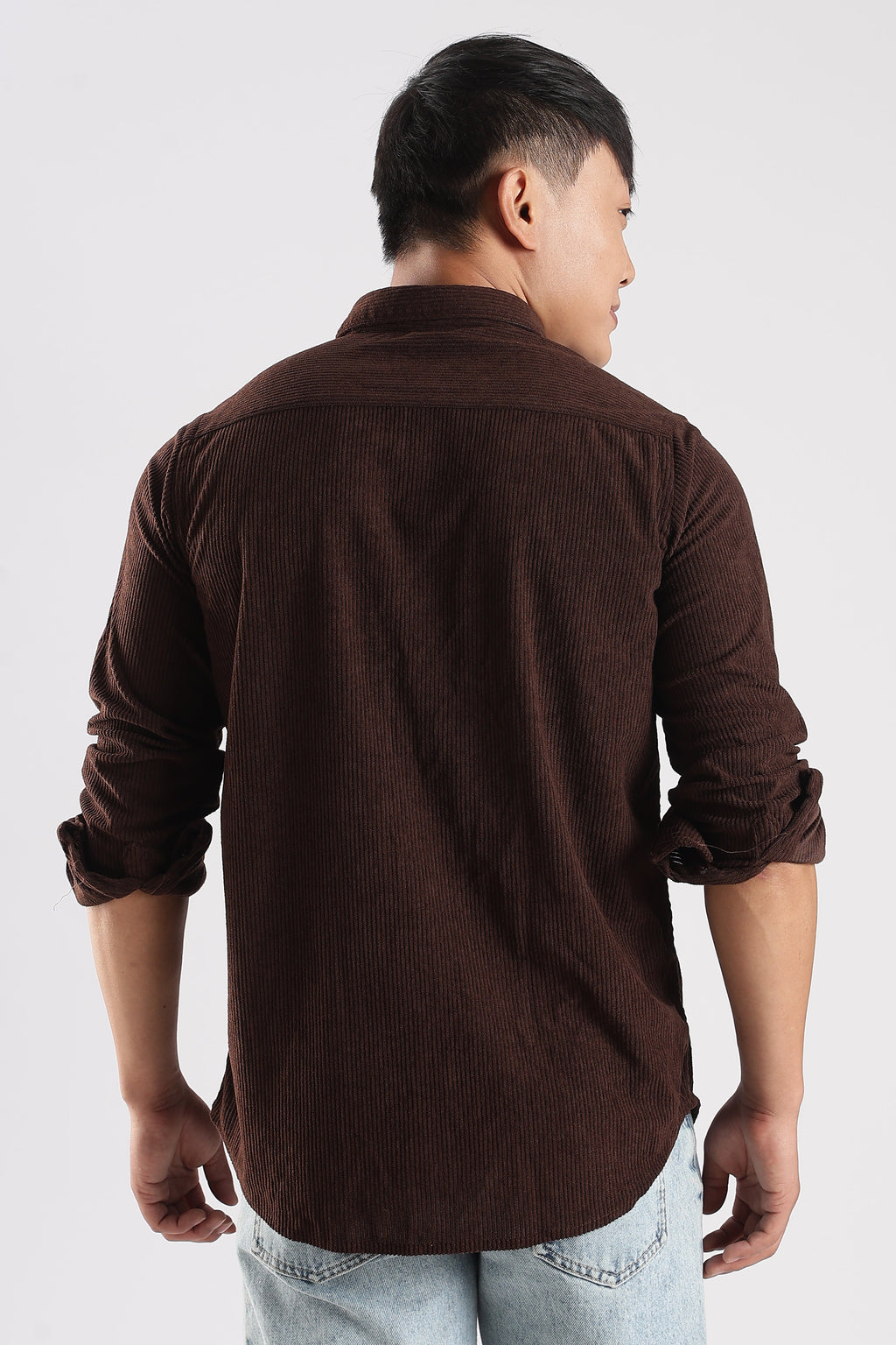 Men Corduroy Shirts-Brown