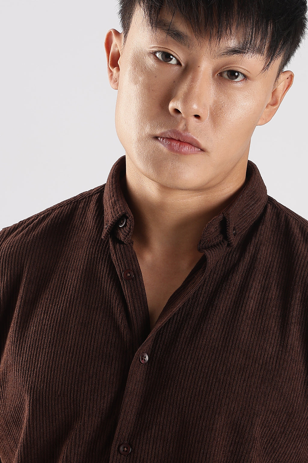 Men Corduroy Shirts-Brown