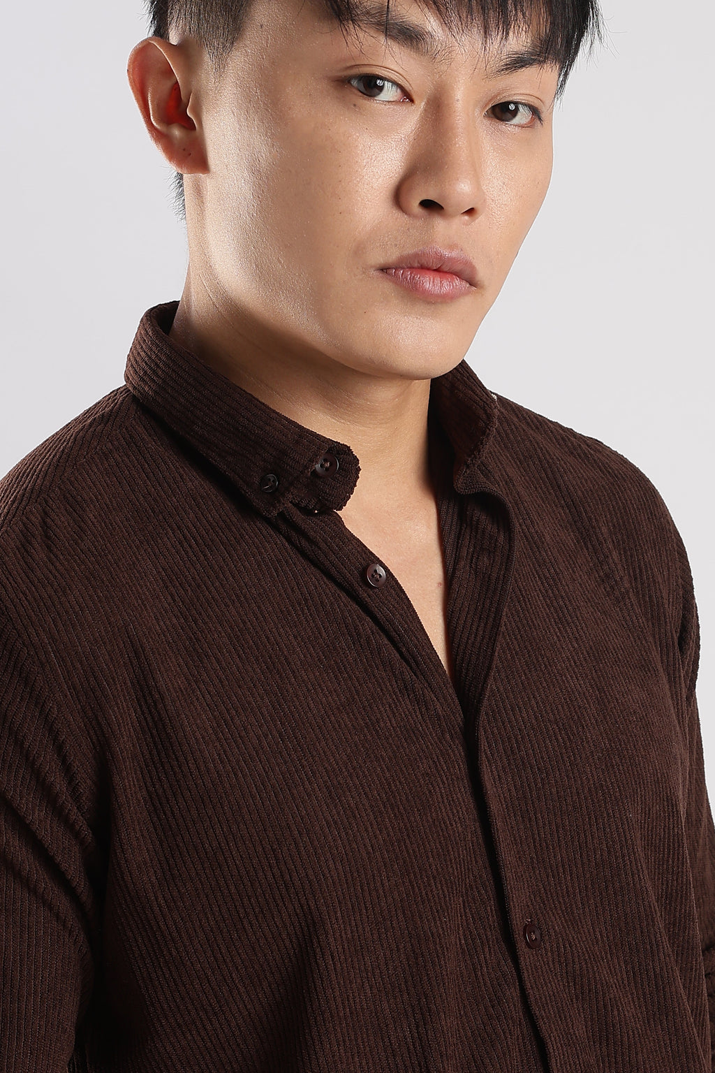 Men Corduroy Shirts-Brown