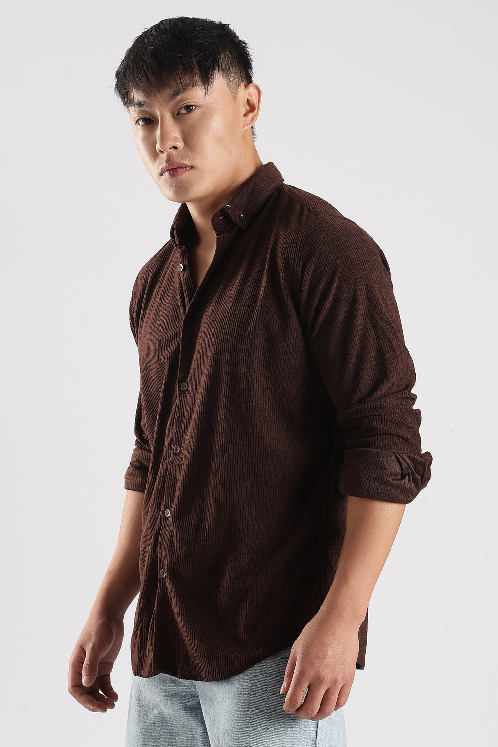 Men Corduroy Shirts-Brown