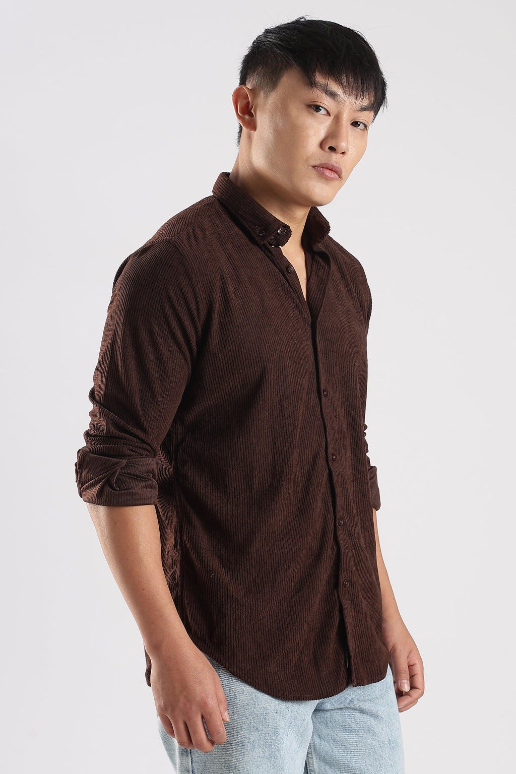 Men Corduroy Shirts-Brown