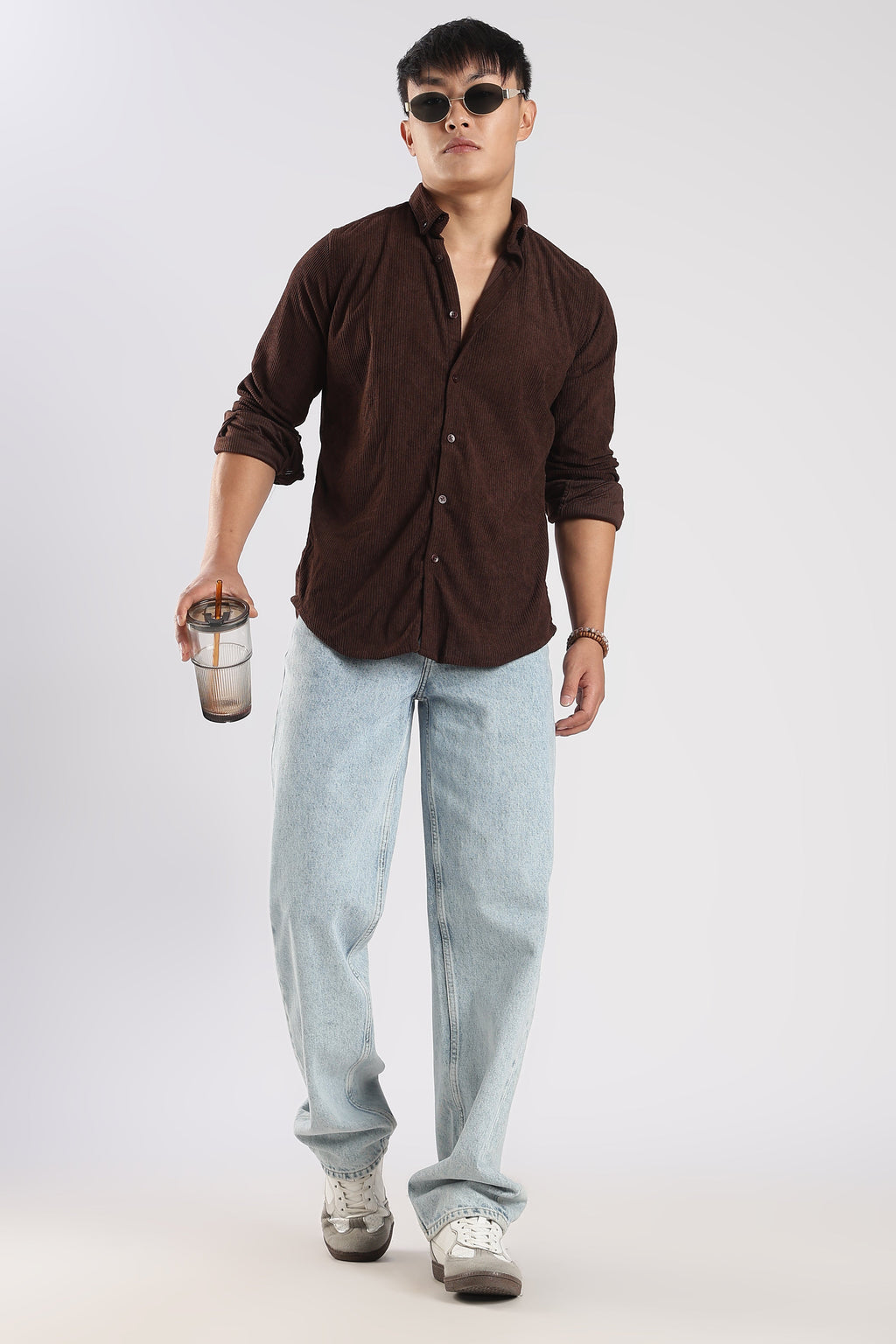 Men Corduroy Shirts-Brown