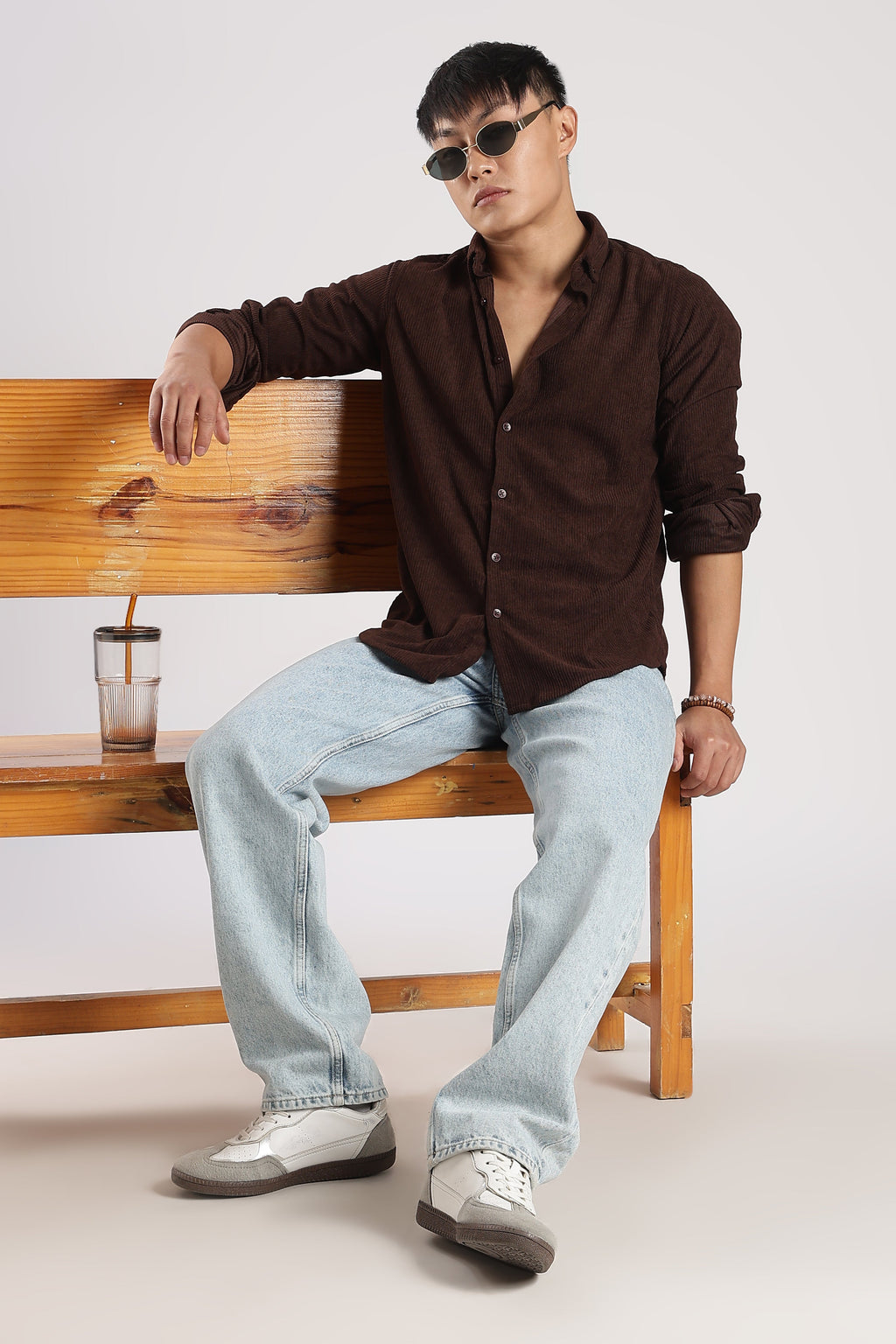 Men Corduroy Shirts-Brown