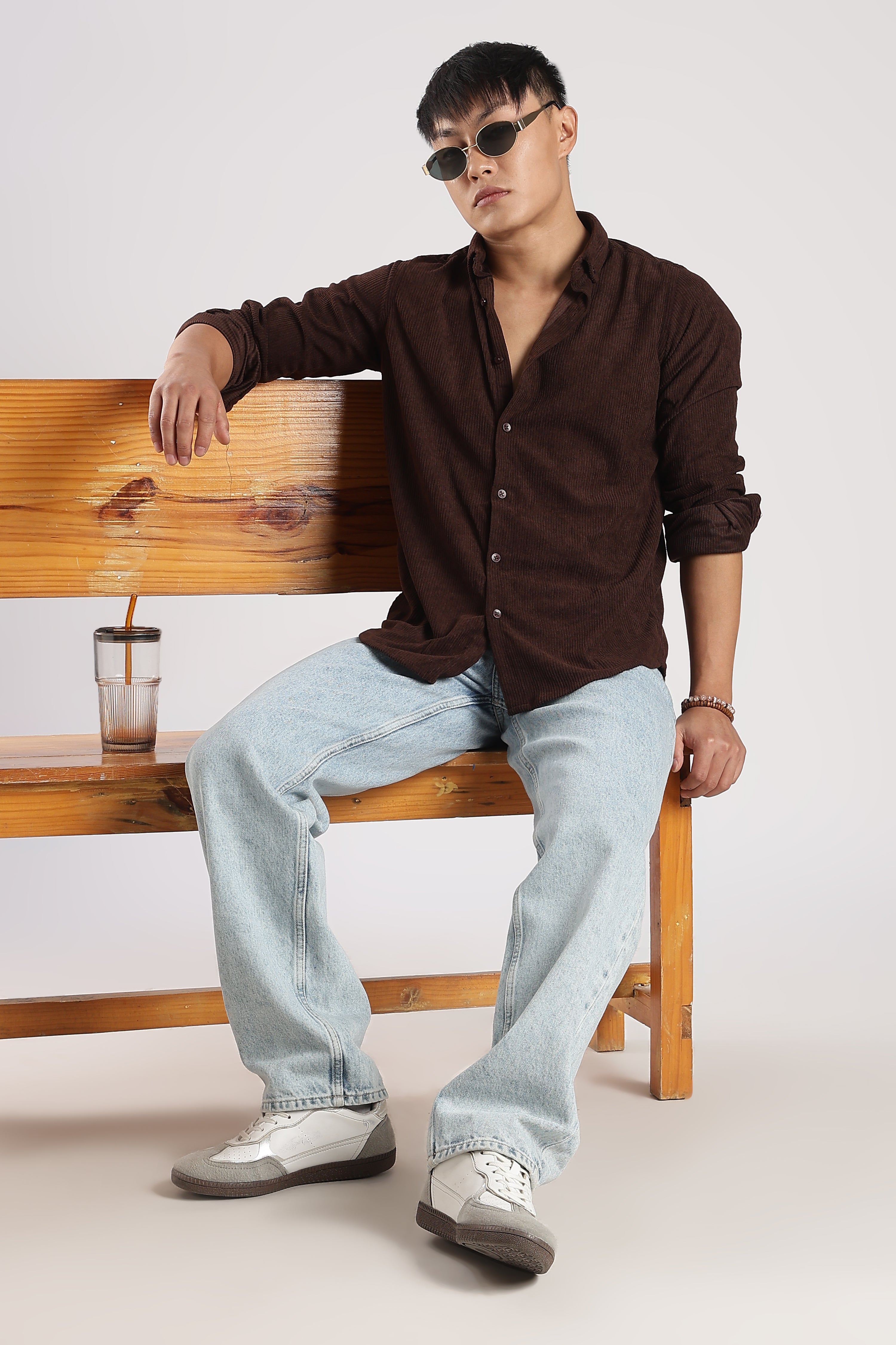 Men Corduroy Shirts-Brown