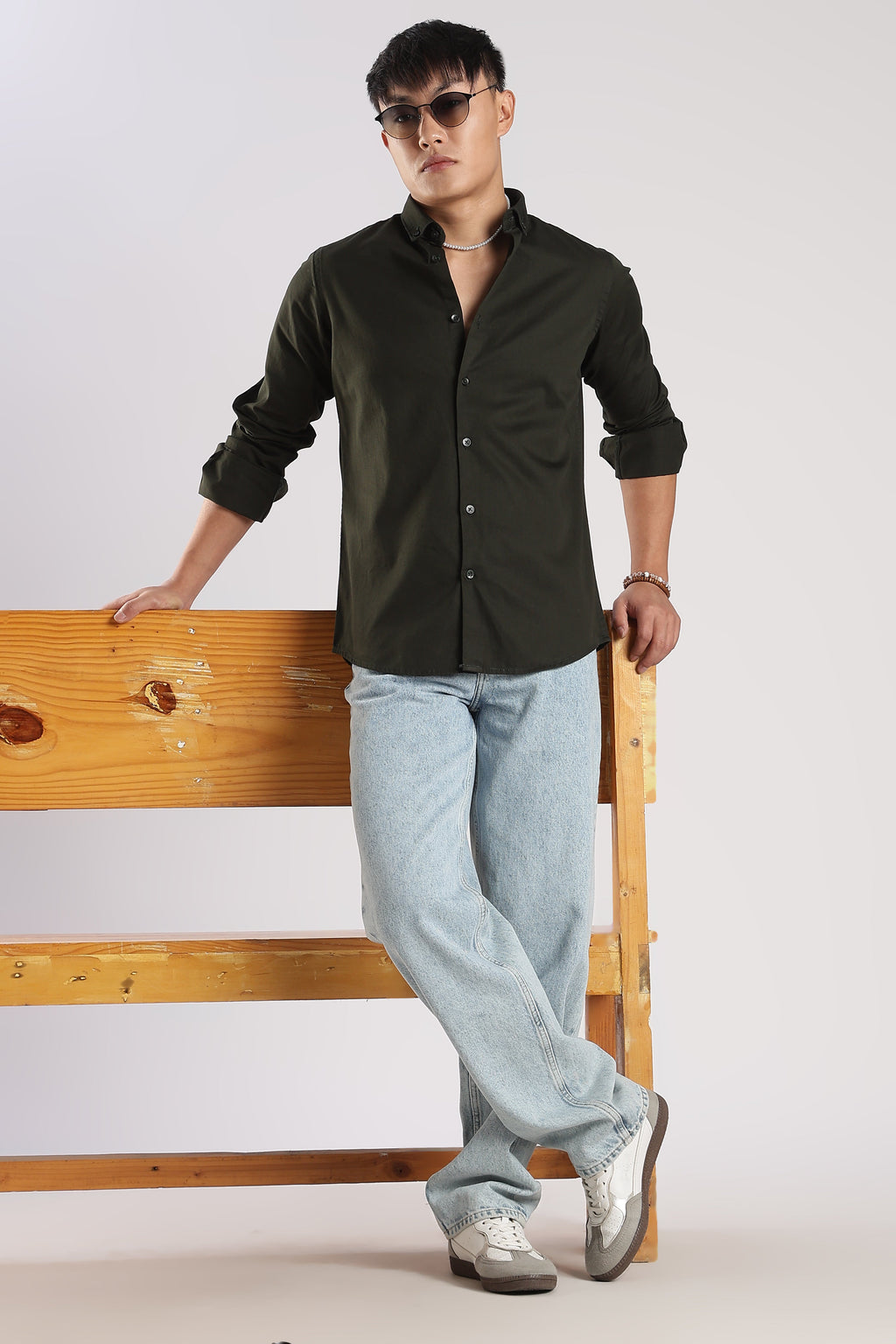 Men Army Twill Shirts-Olive