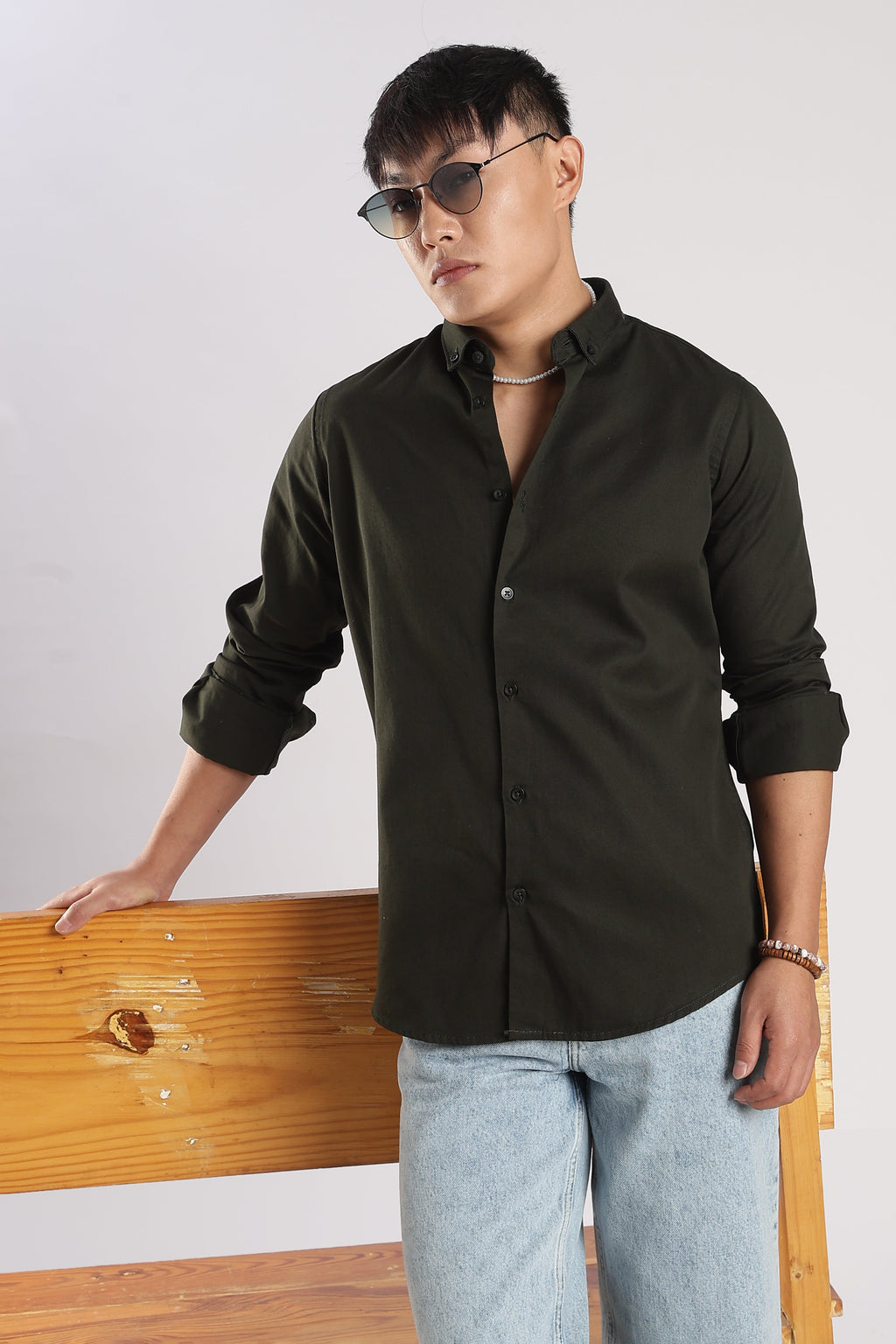Men Army Twill Shirts-Olive