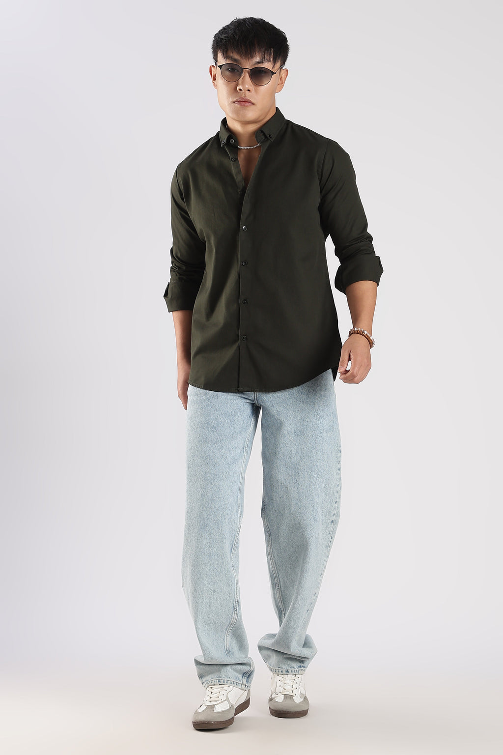Men Army Twill Shirts-Olive