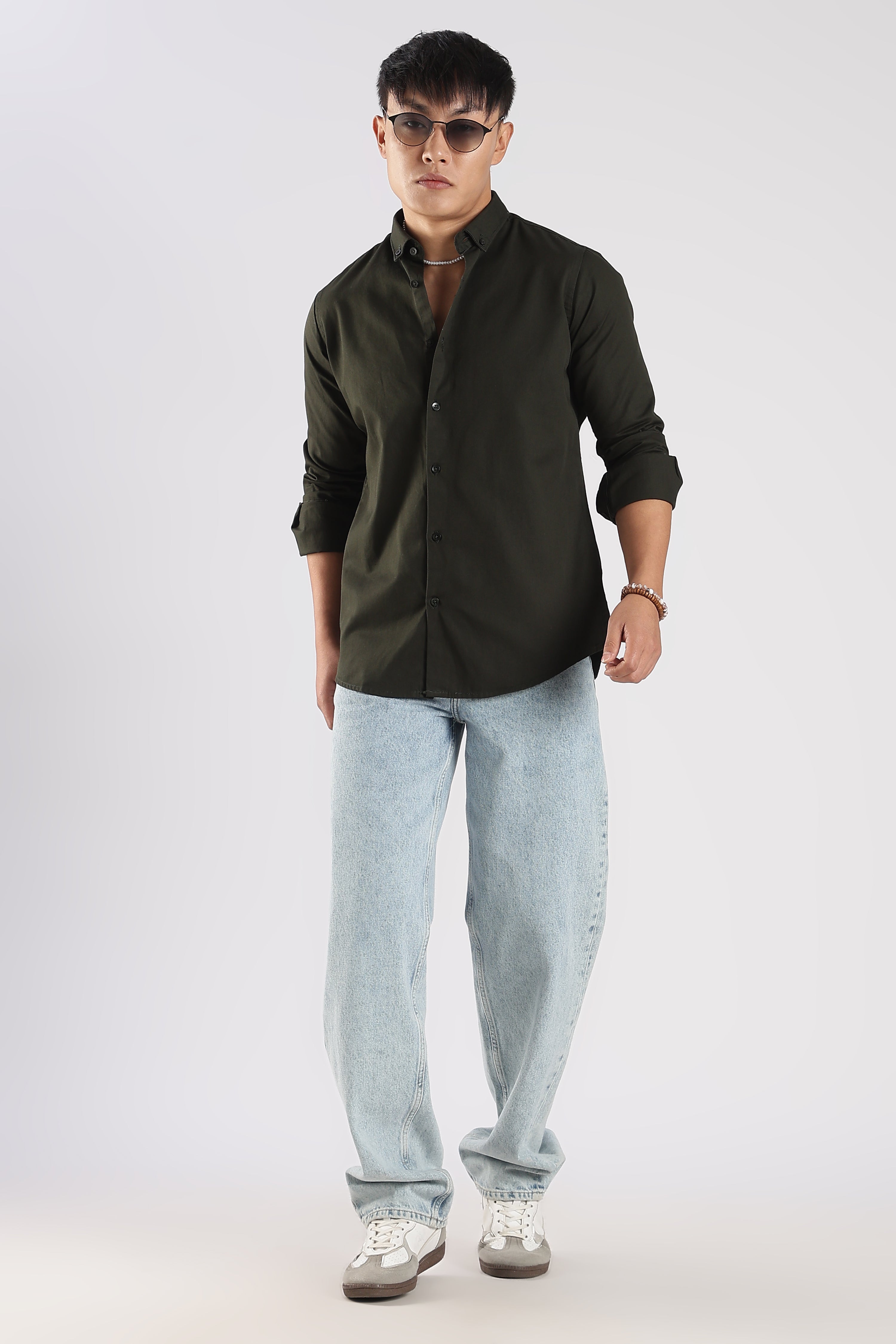 Men Army Twill Shirts-Olive