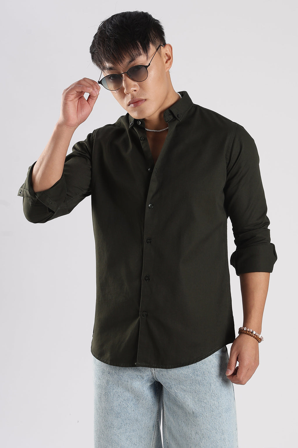 Men Army Twill Shirts-Olive