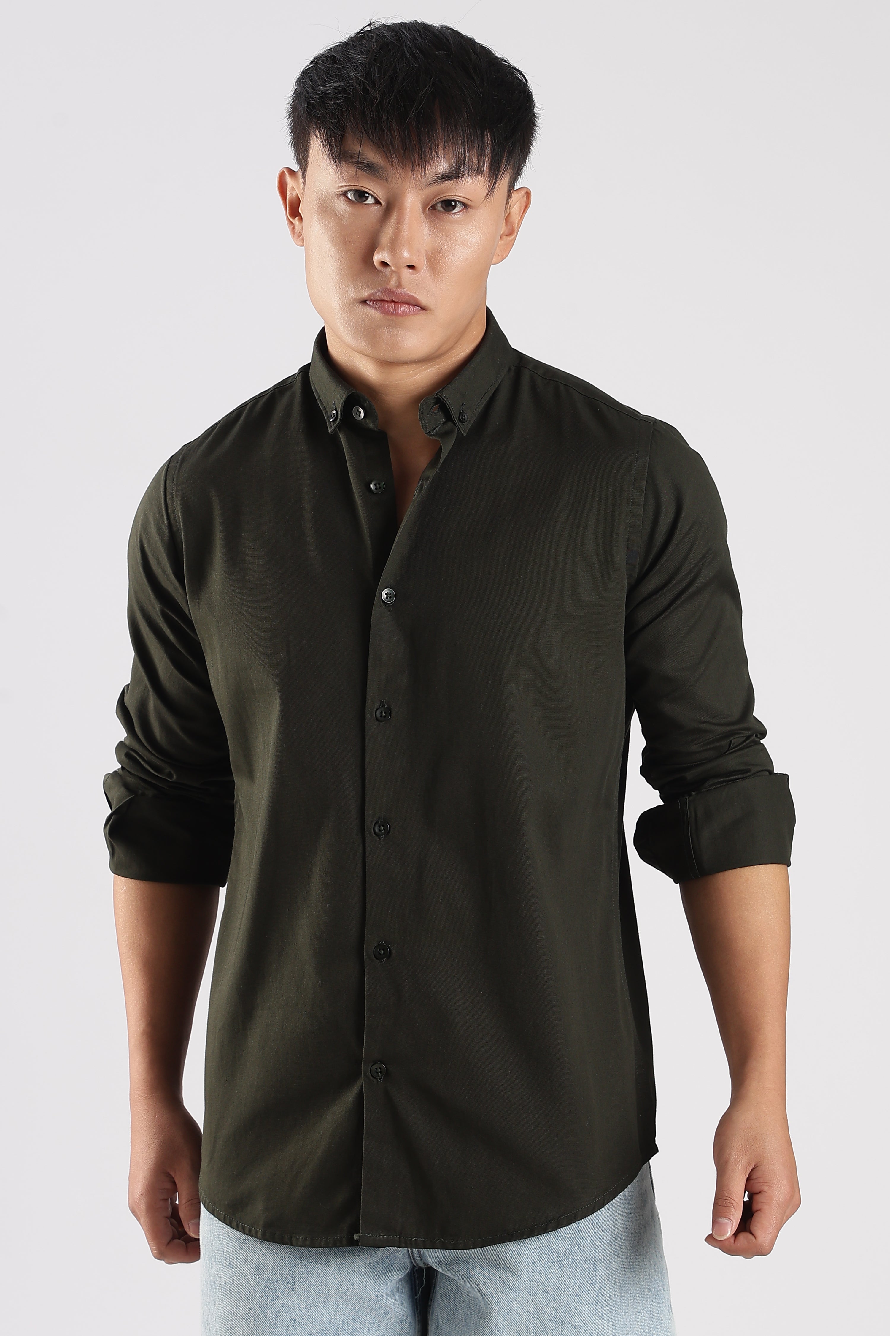 Men Army Twill Shirts-Olive