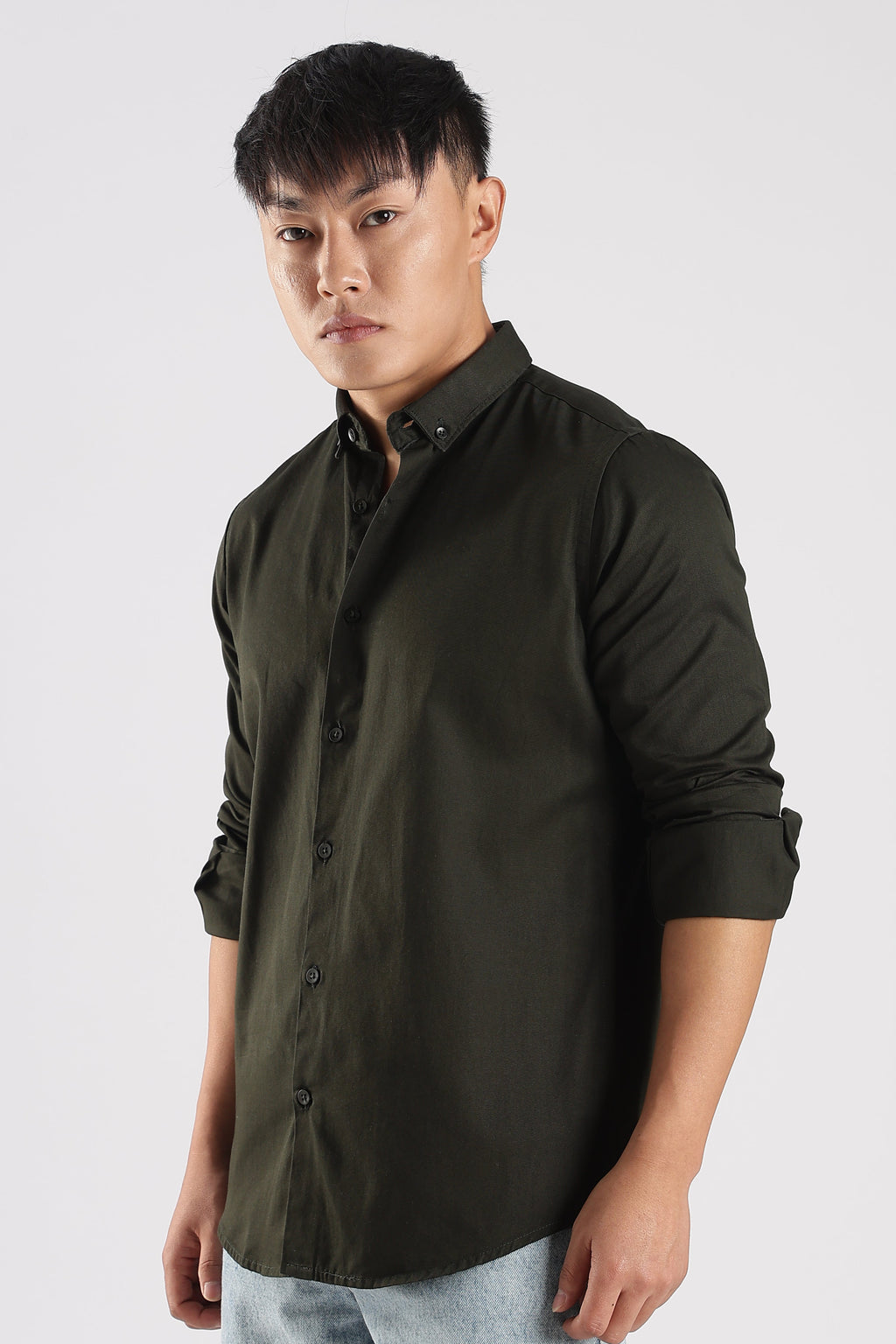 Men Army Twill Shirts-Olive