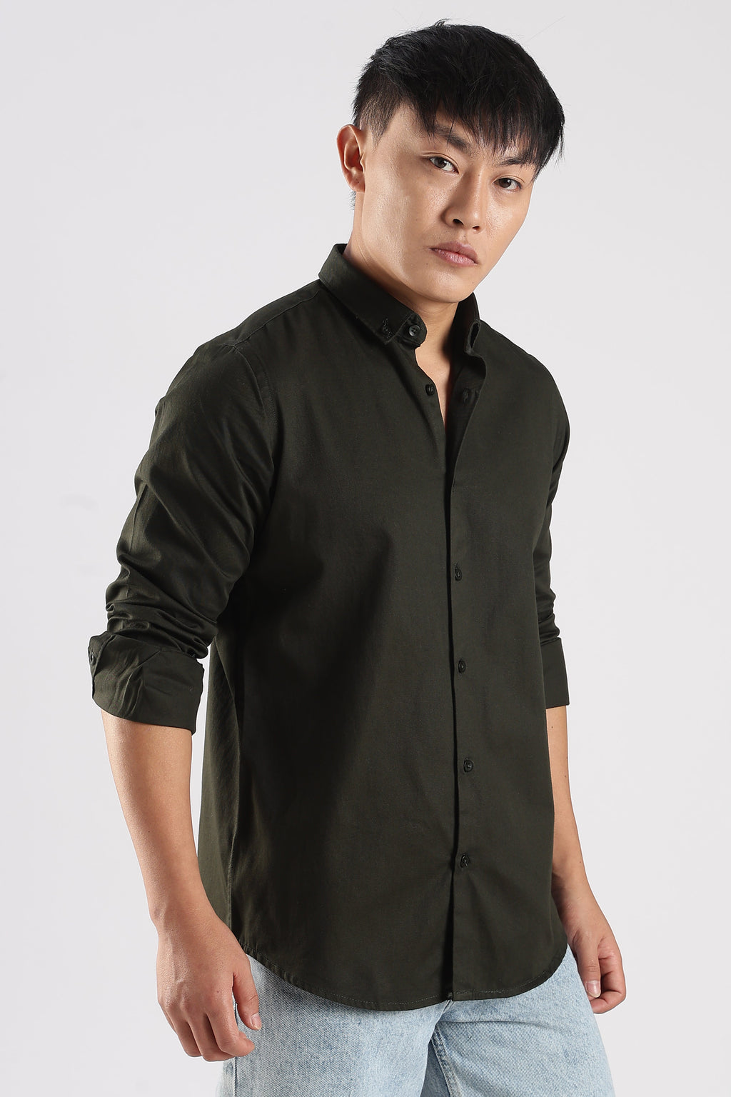 Men Army Twill Shirts-Olive