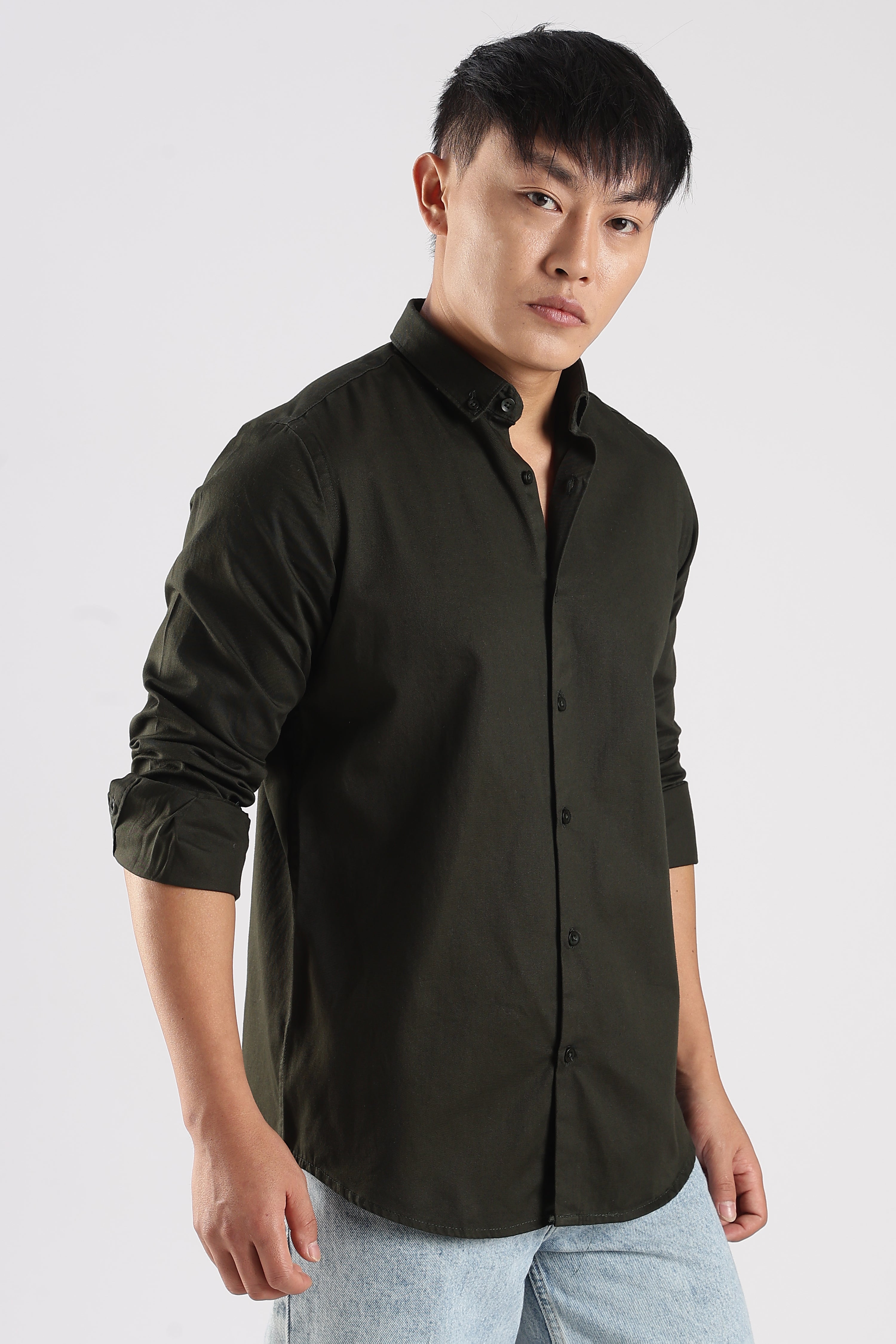 Men Army Twill Shirts-Olive