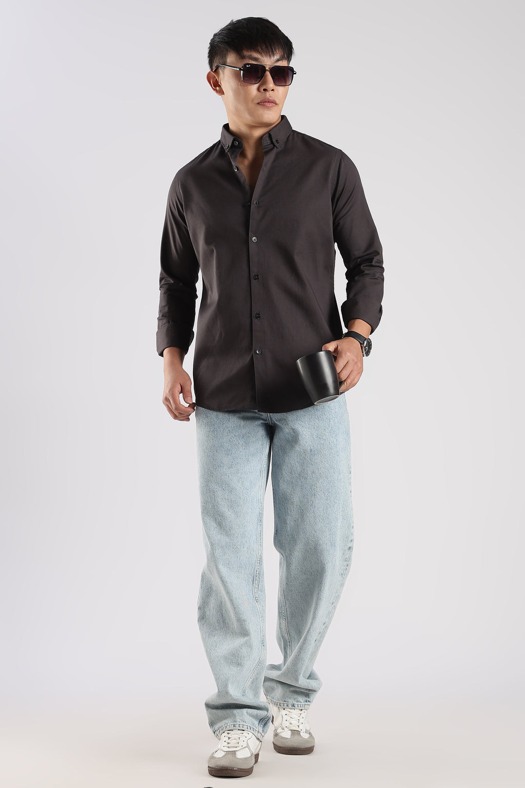 Men Army Twill Shirts-Grey