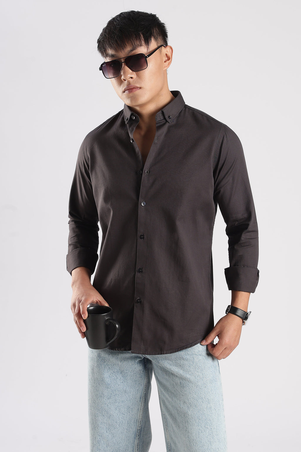Men Army Twill Shirts-Grey