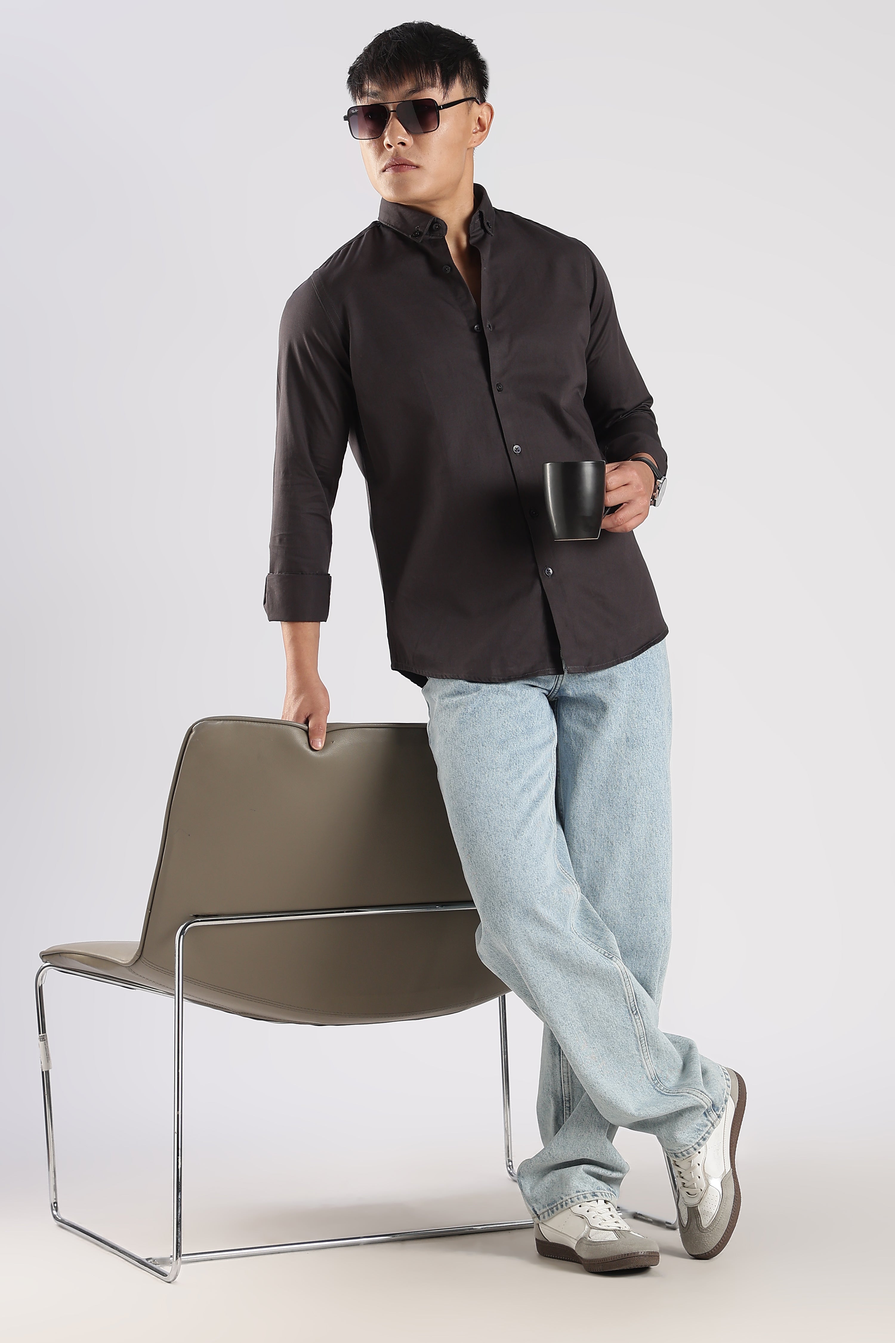 Men Army Twill Shirts-Grey