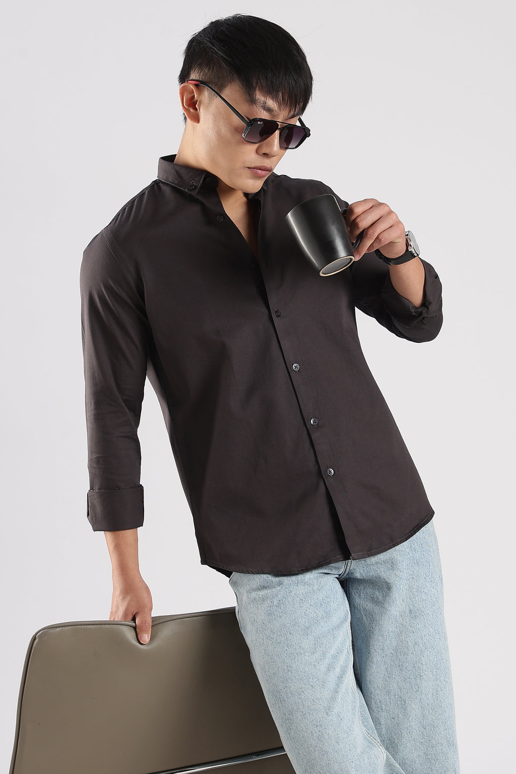 Men Army Twill Shirts-Grey