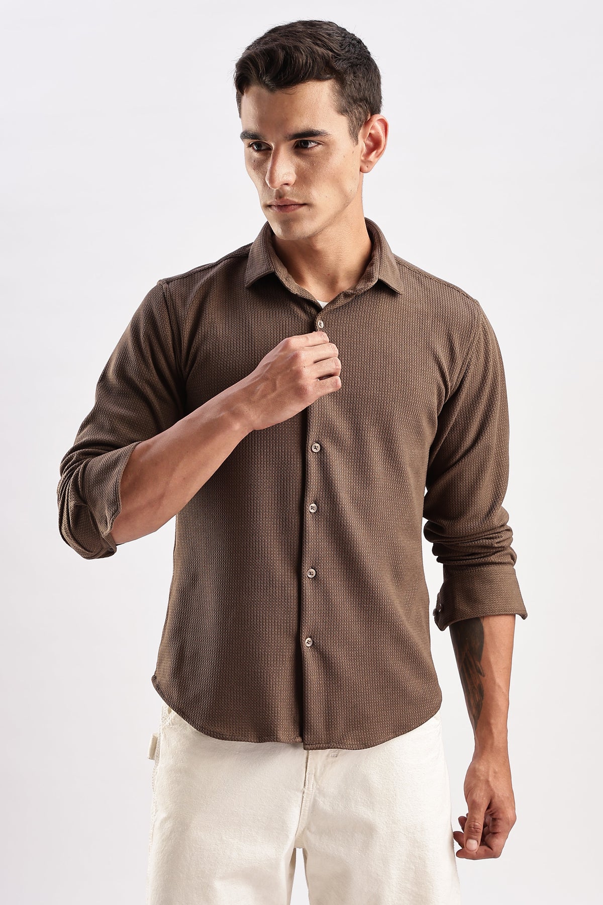 Men Honeycomb TXO Shirts-Brown