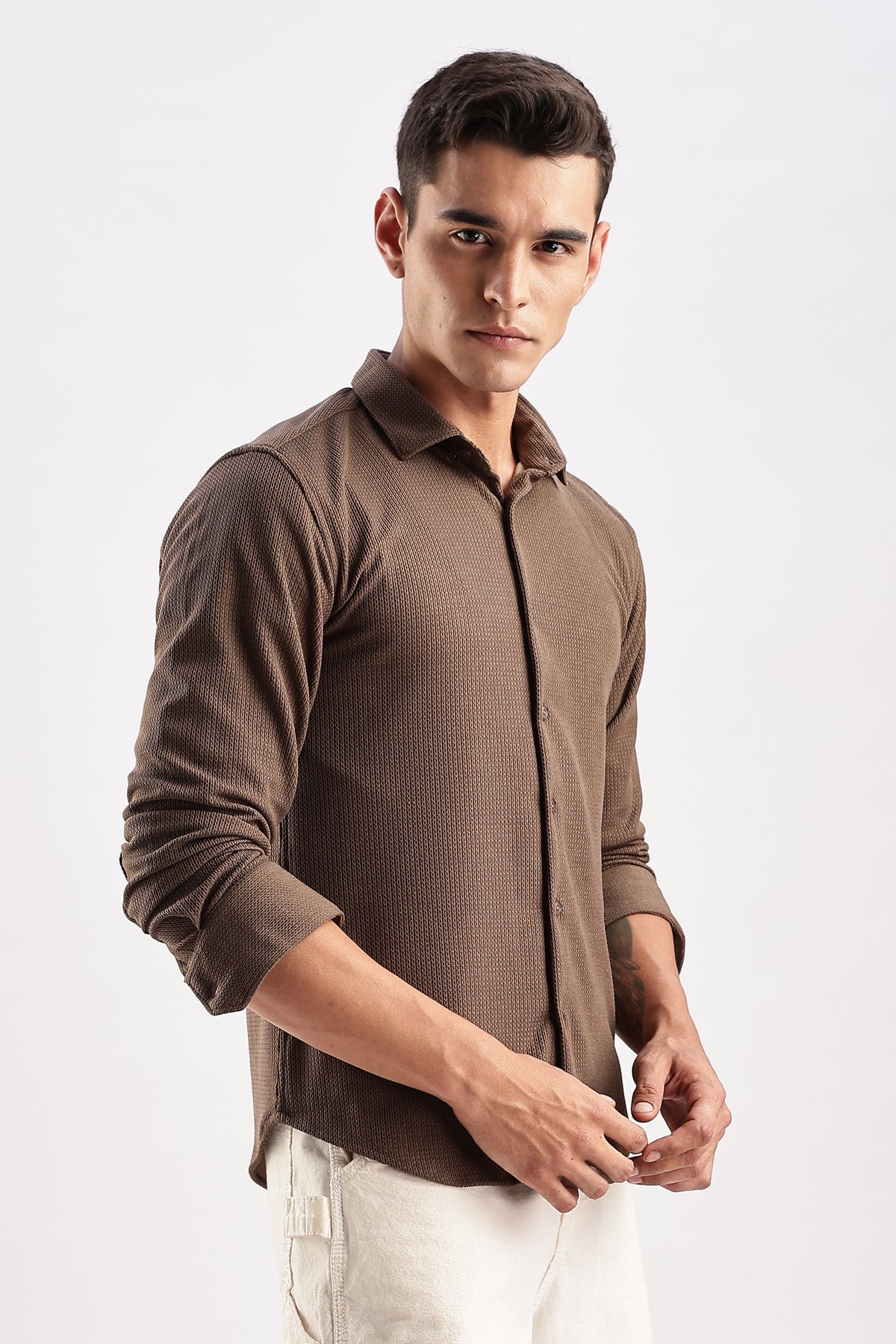 Men Honeycomb TXO Shirts-Brown