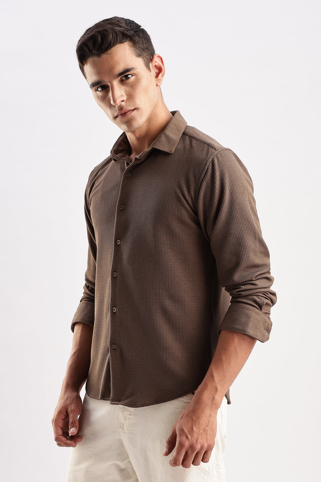 Men Honeycomb TXO Shirts-Brown