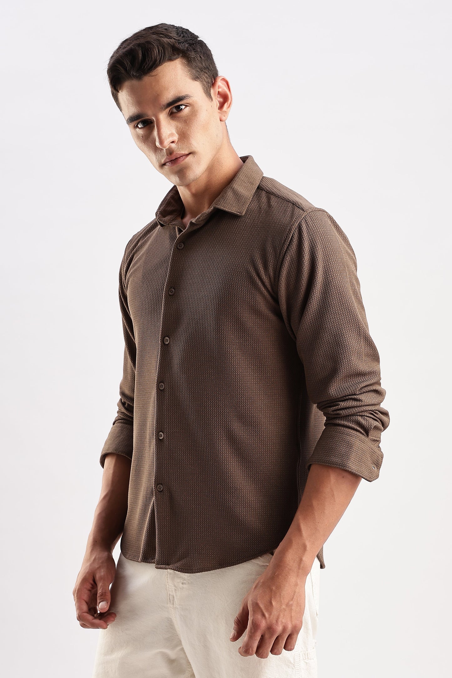 Men Honeycomb TXO Shirts-Brown