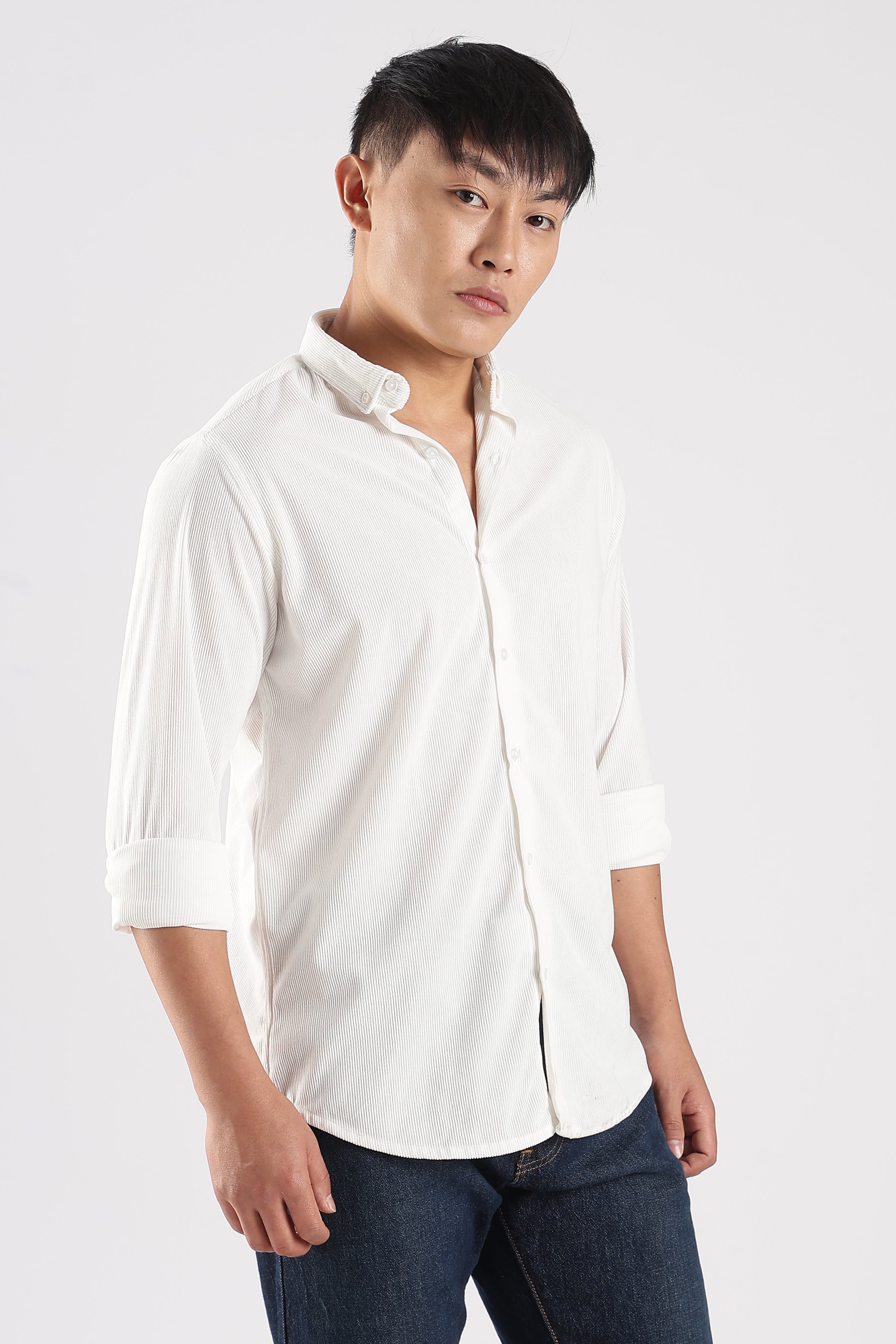 Men Corduroy Shirts-White