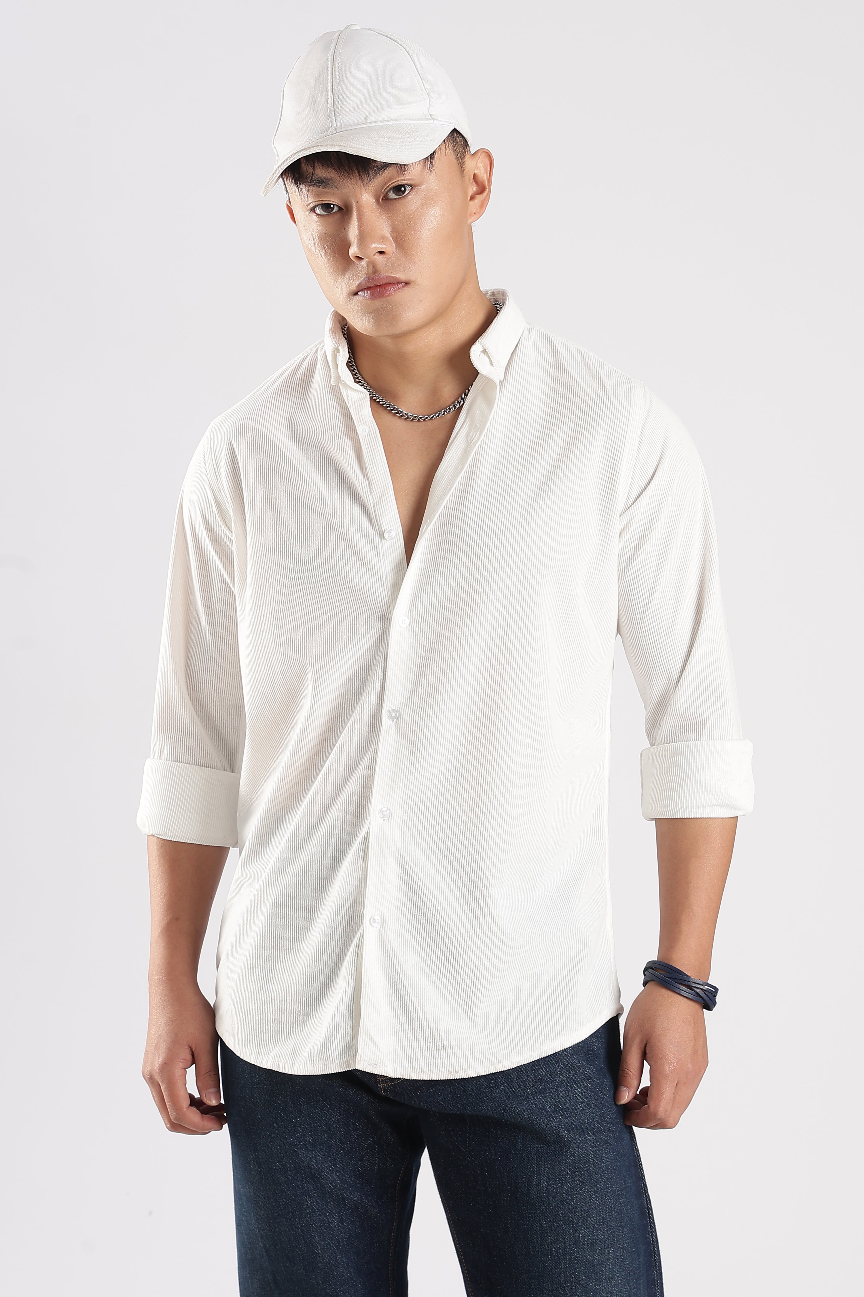 Men Corduroy Shirts-White