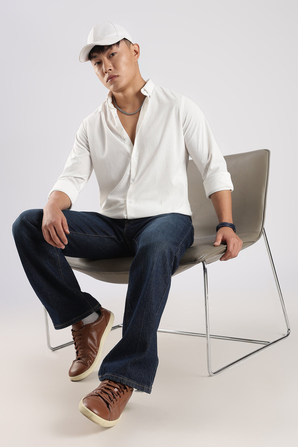 Men Corduroy Shirts-White