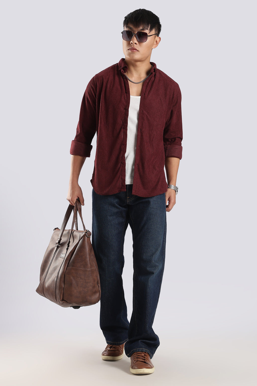 Men Corduroy Shirts-Maroon