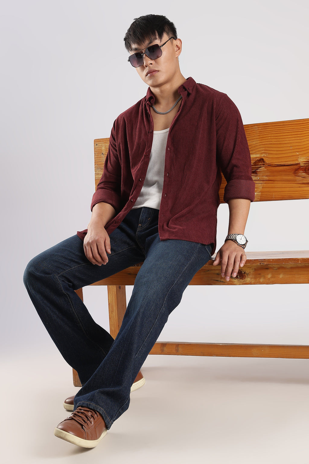 Men Corduroy Shirts-Maroon