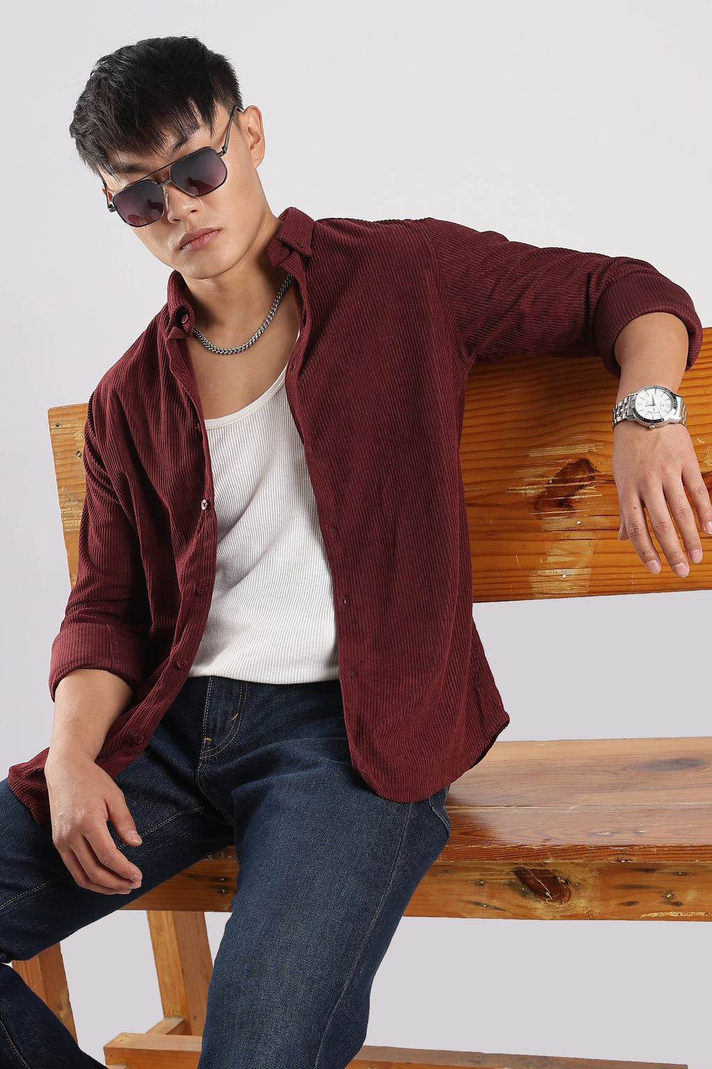 Men Corduroy Shirts-Maroon