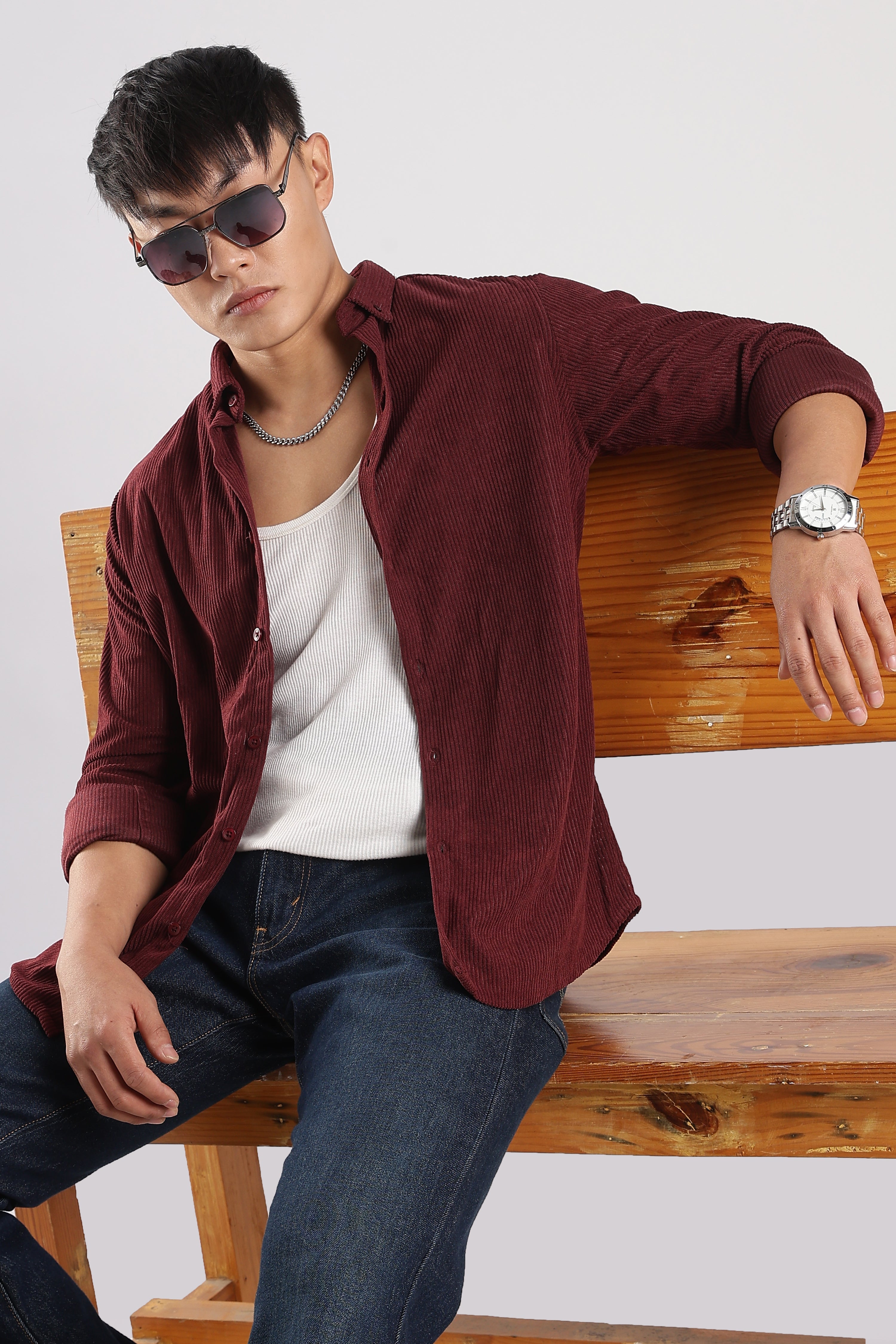 Men Corduroy Shirts-Maroon