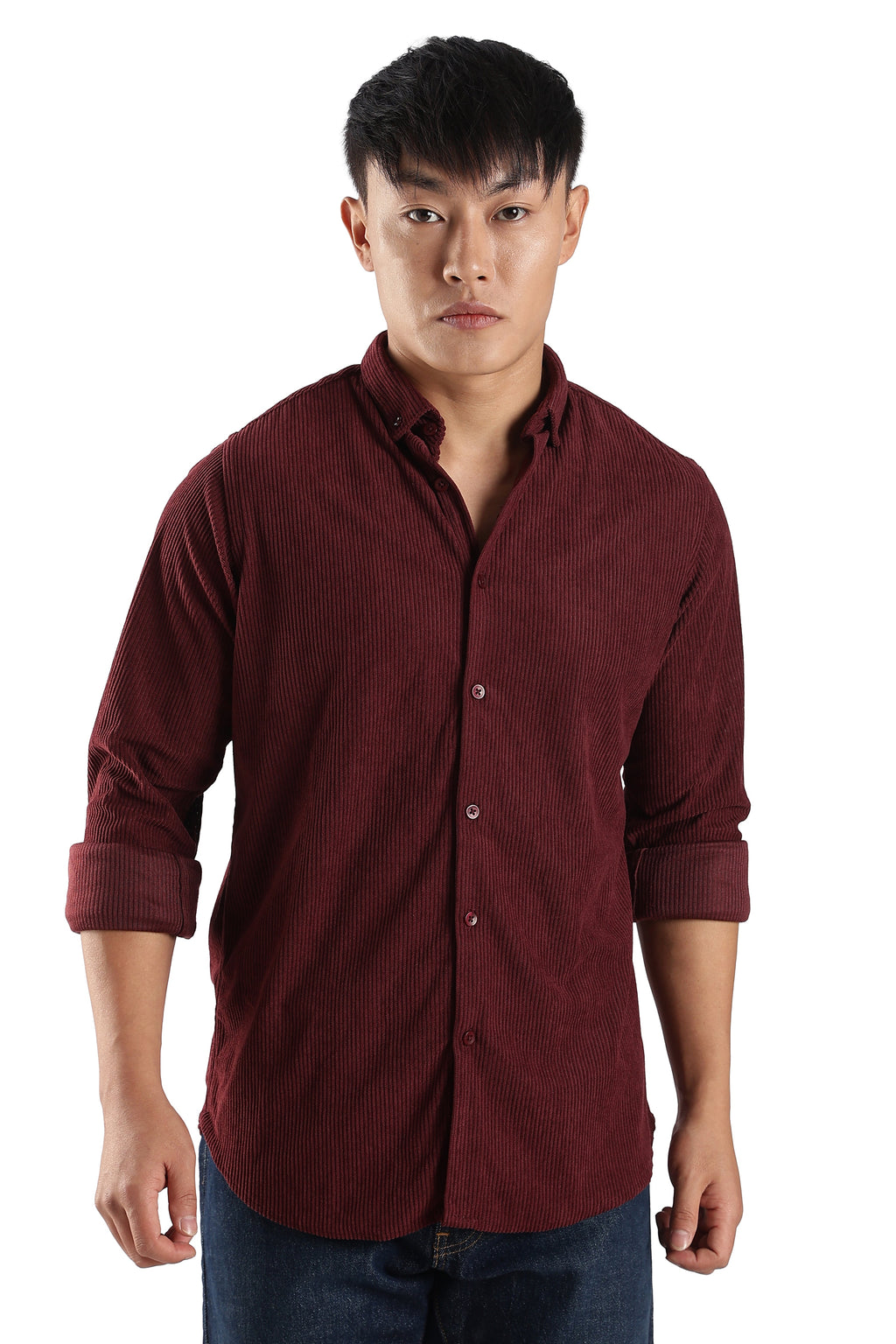 Men Corduroy Shirts-Maroon
