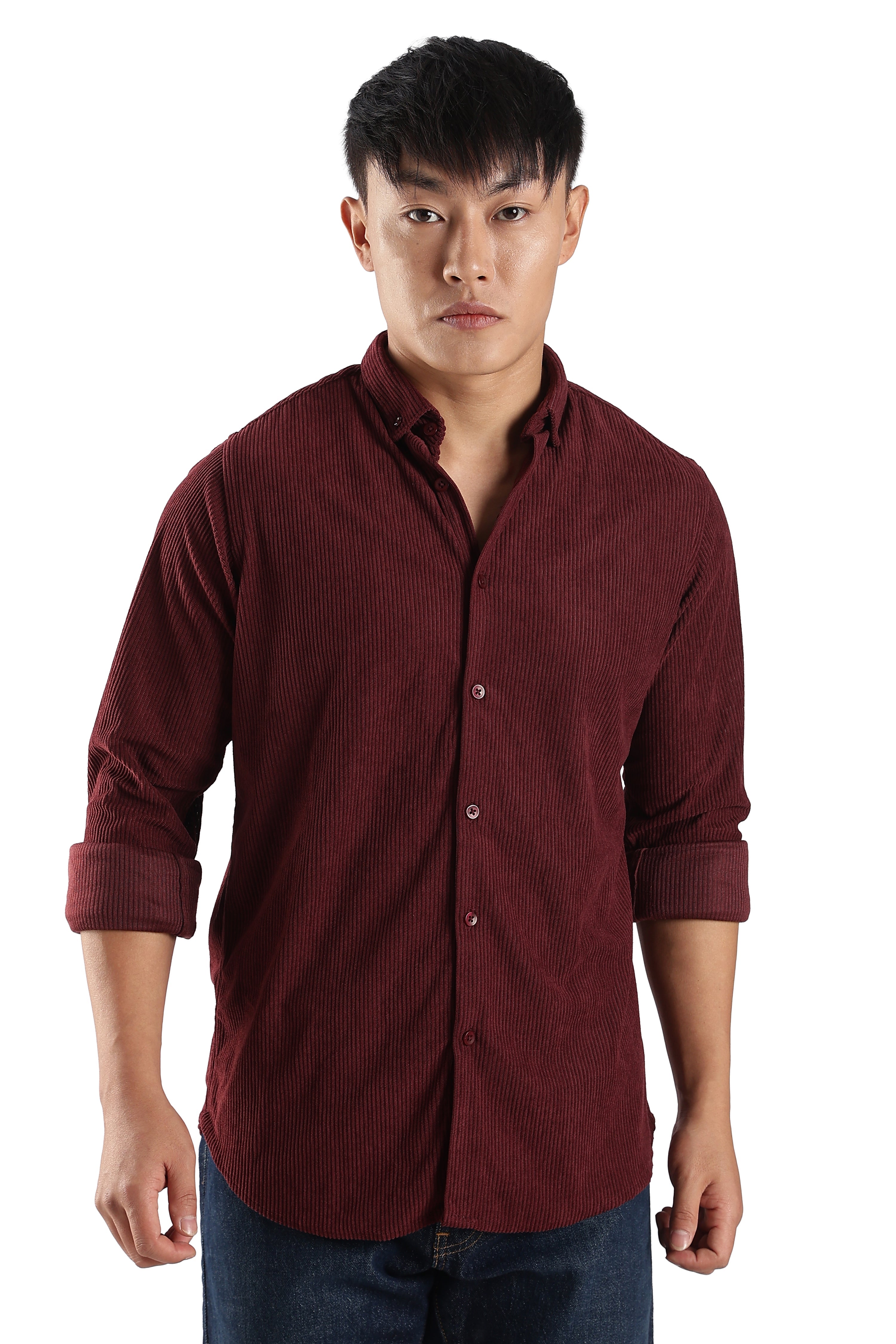 Men Corduroy Shirts-Maroon