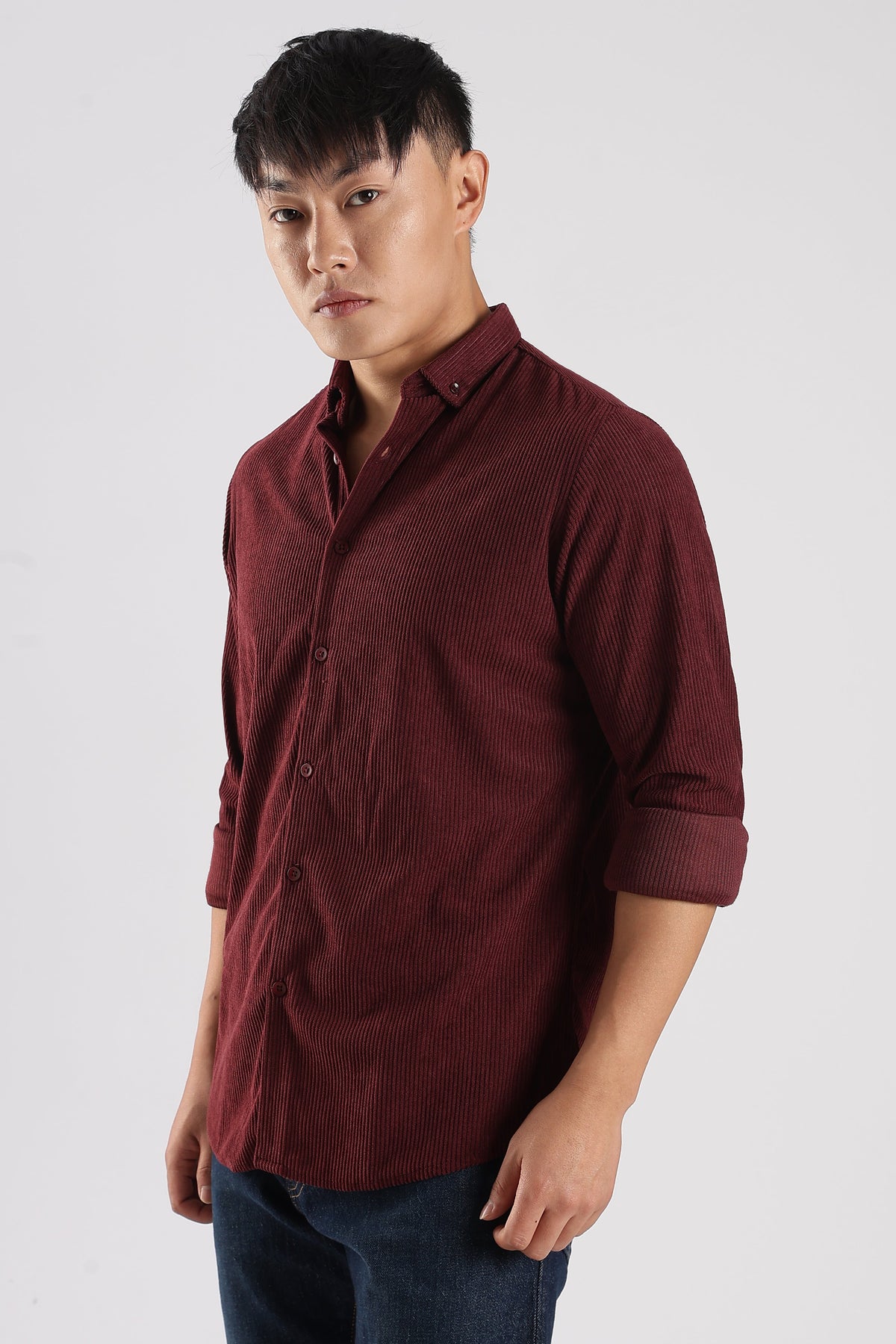 Men Corduroy Shirts-Maroon