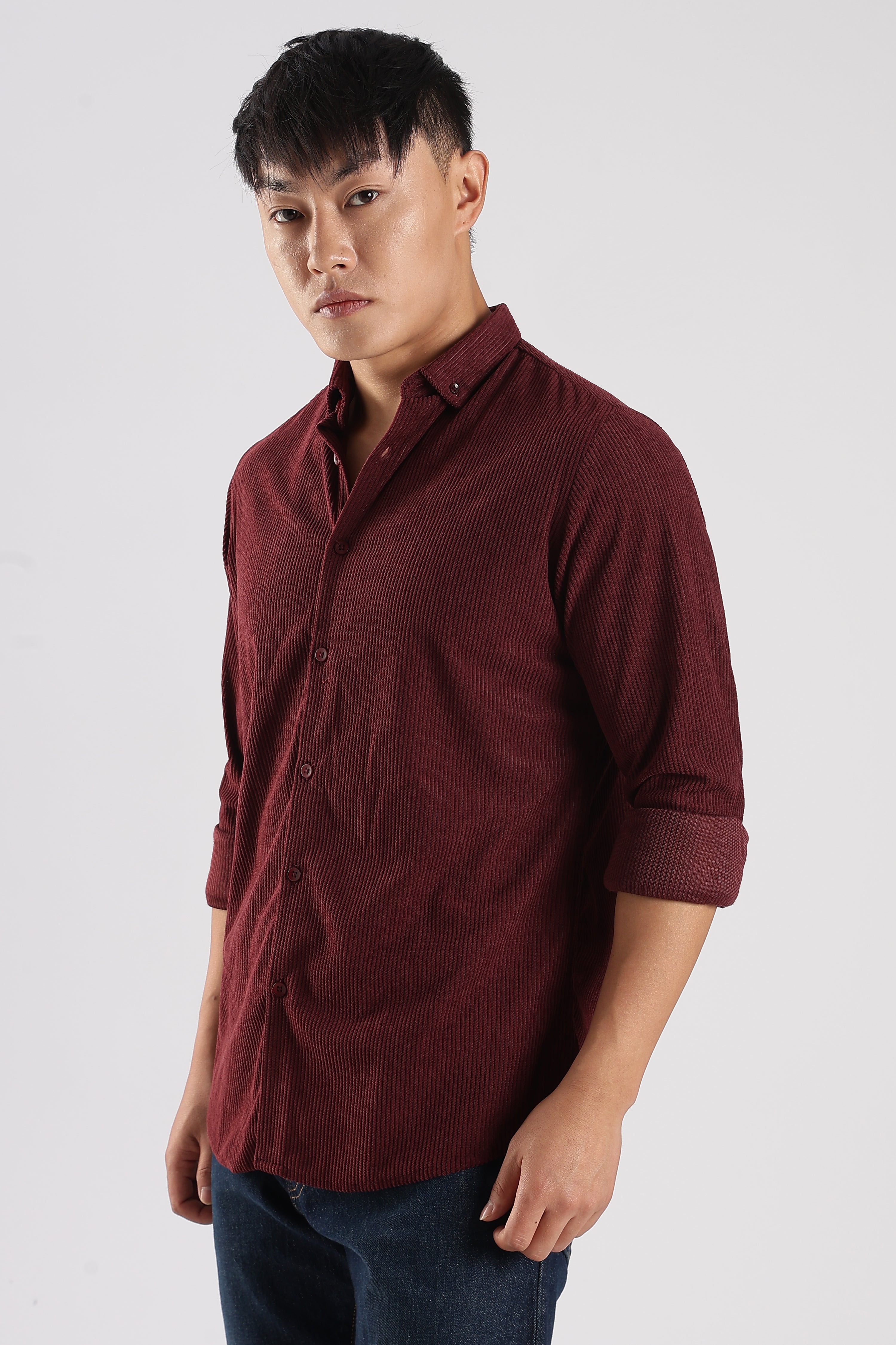 Men Corduroy Shirts-Maroon