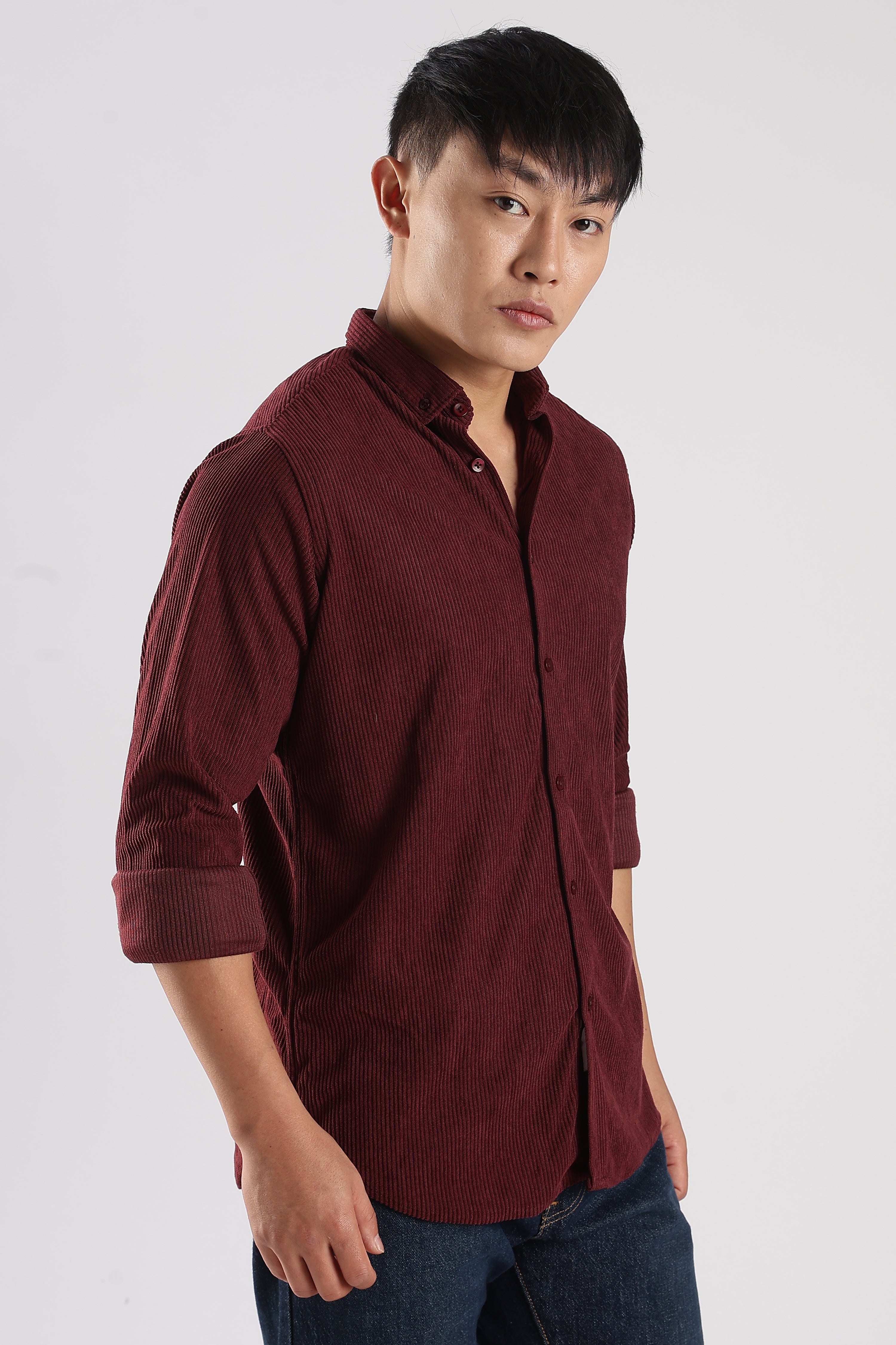 Men Corduroy Shirts-Maroon