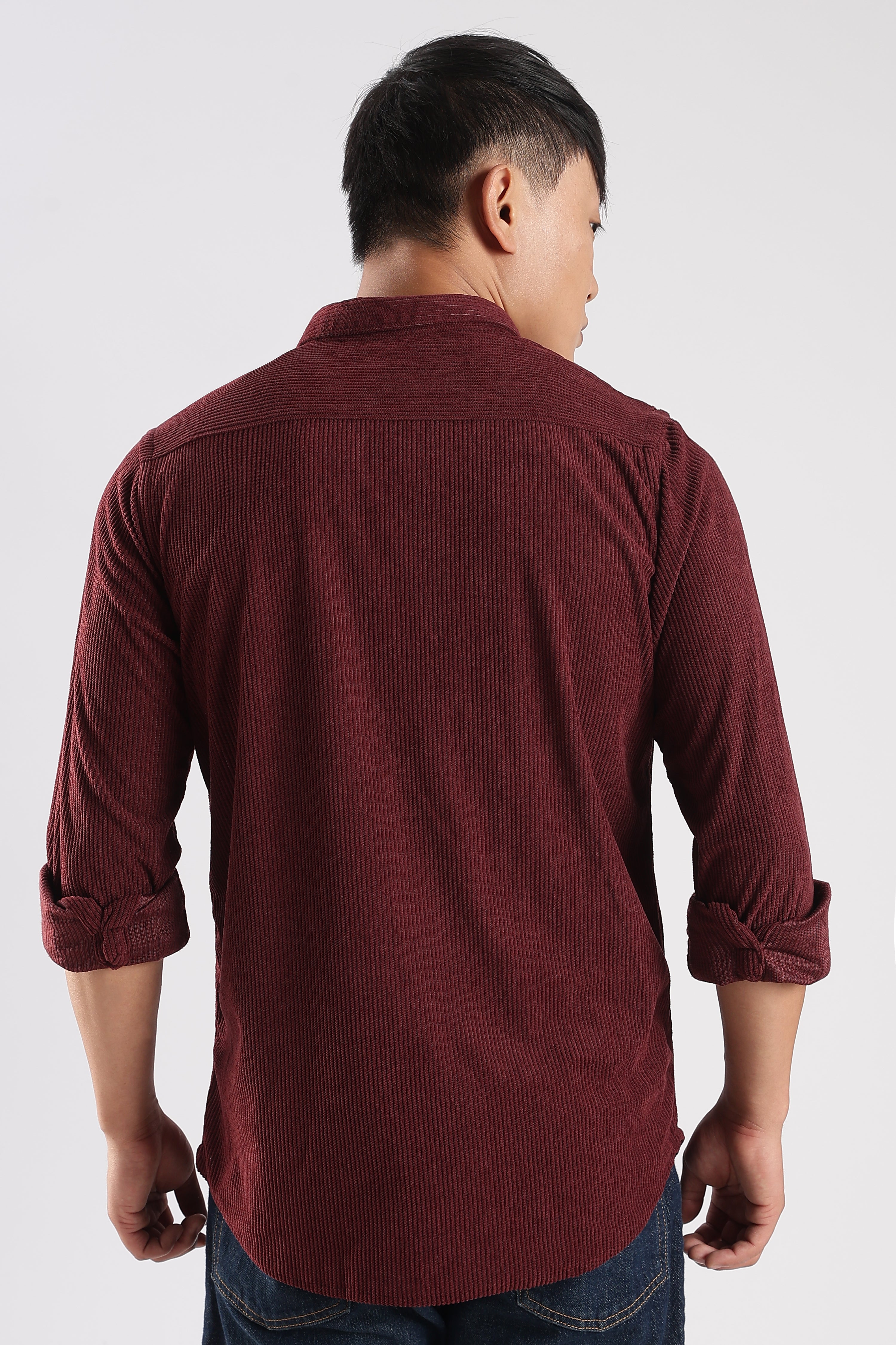 Men Corduroy Shirts-Maroon