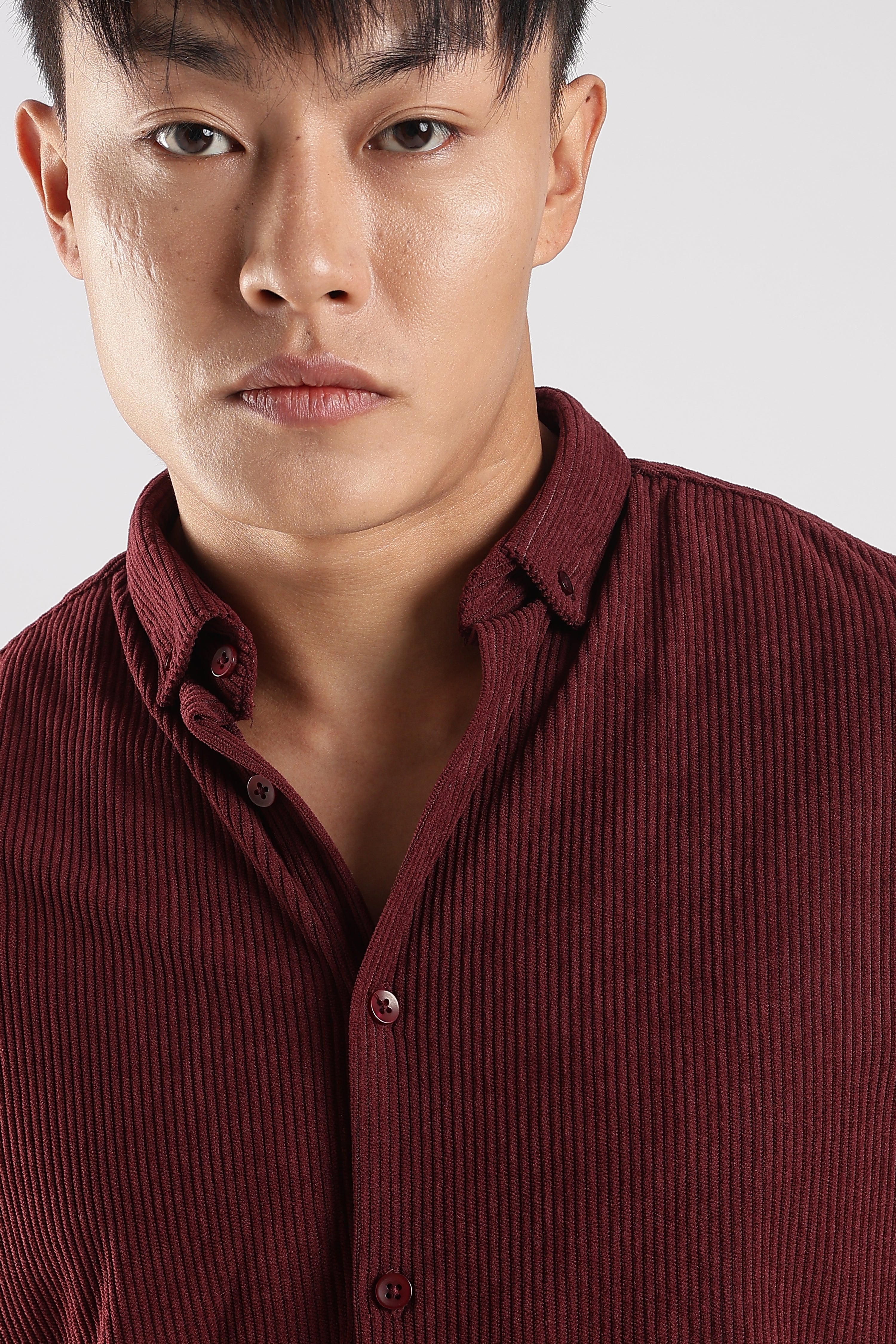 Men Corduroy Shirts-Maroon
