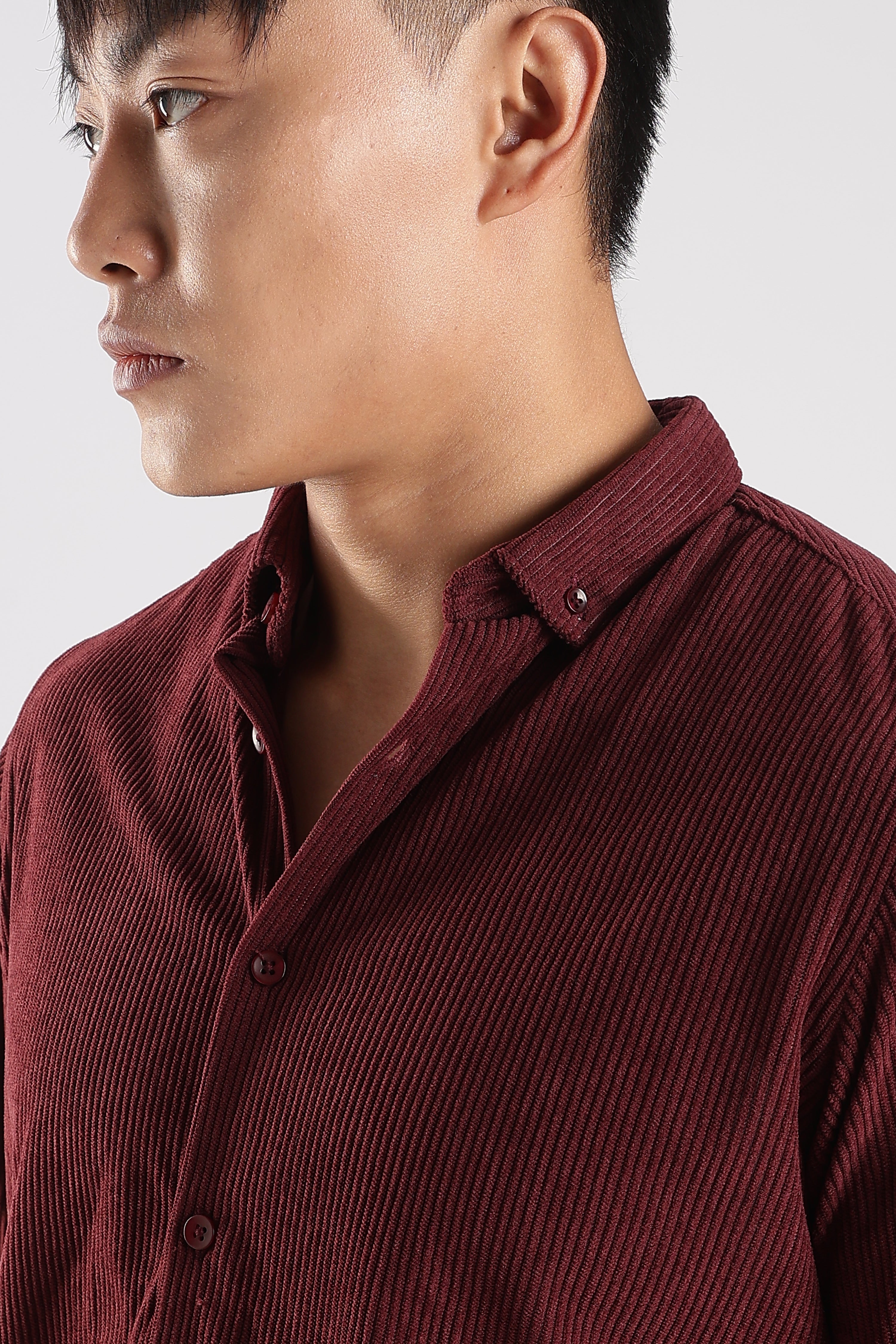 Men Corduroy Shirts-Maroon