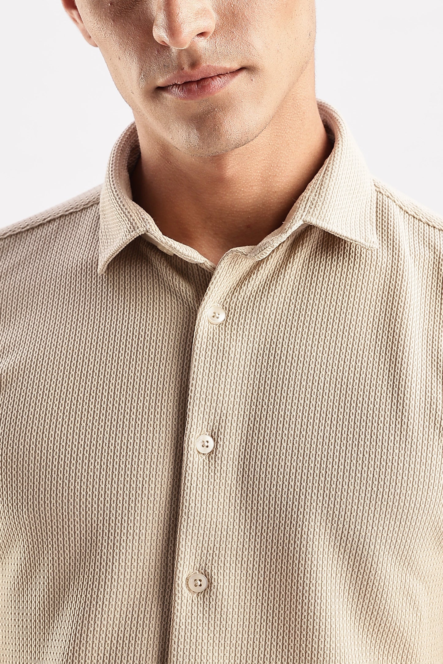Men Honeycomb TXO Shirts-Beige