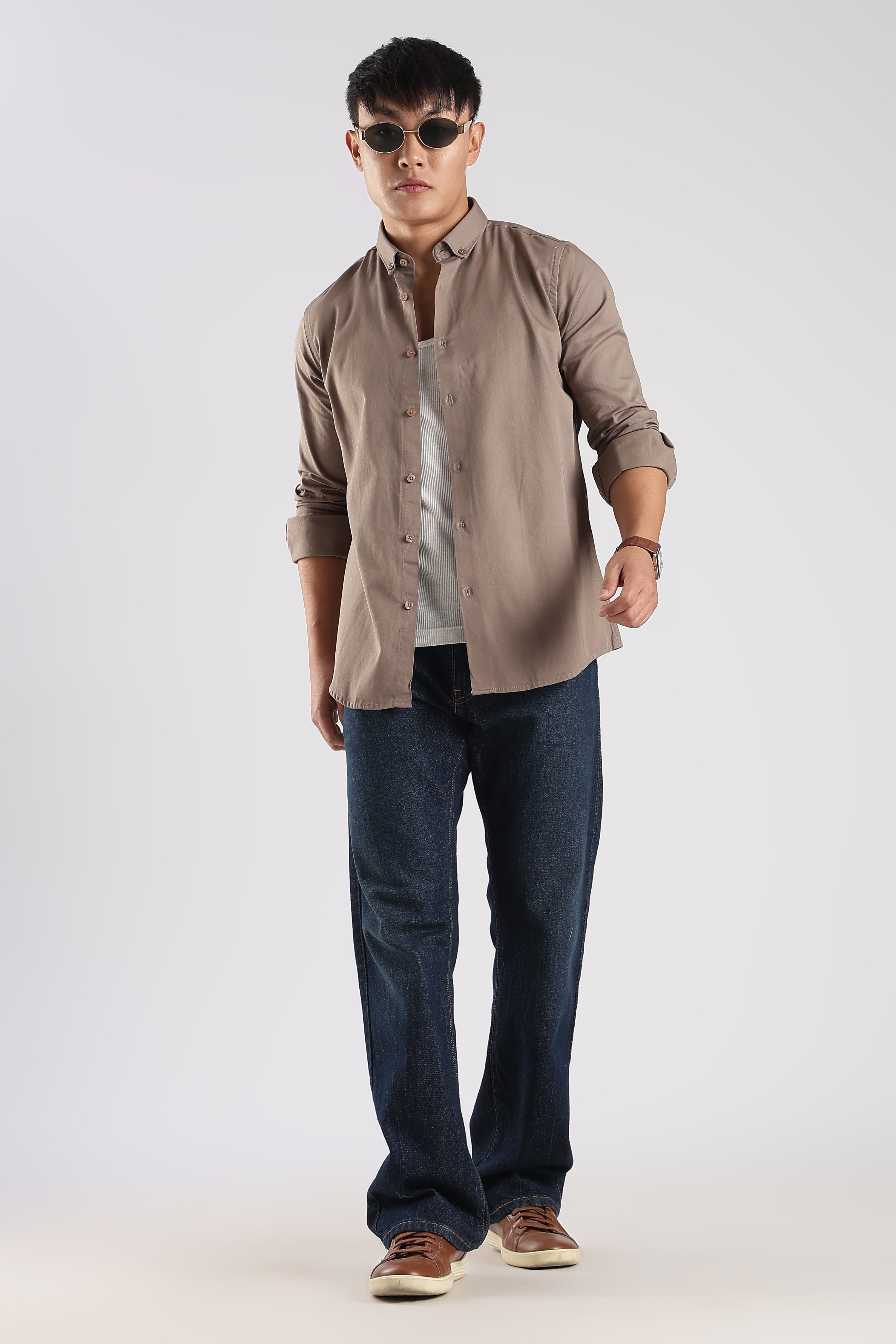 Men Army Twill Shirts-Khakhi